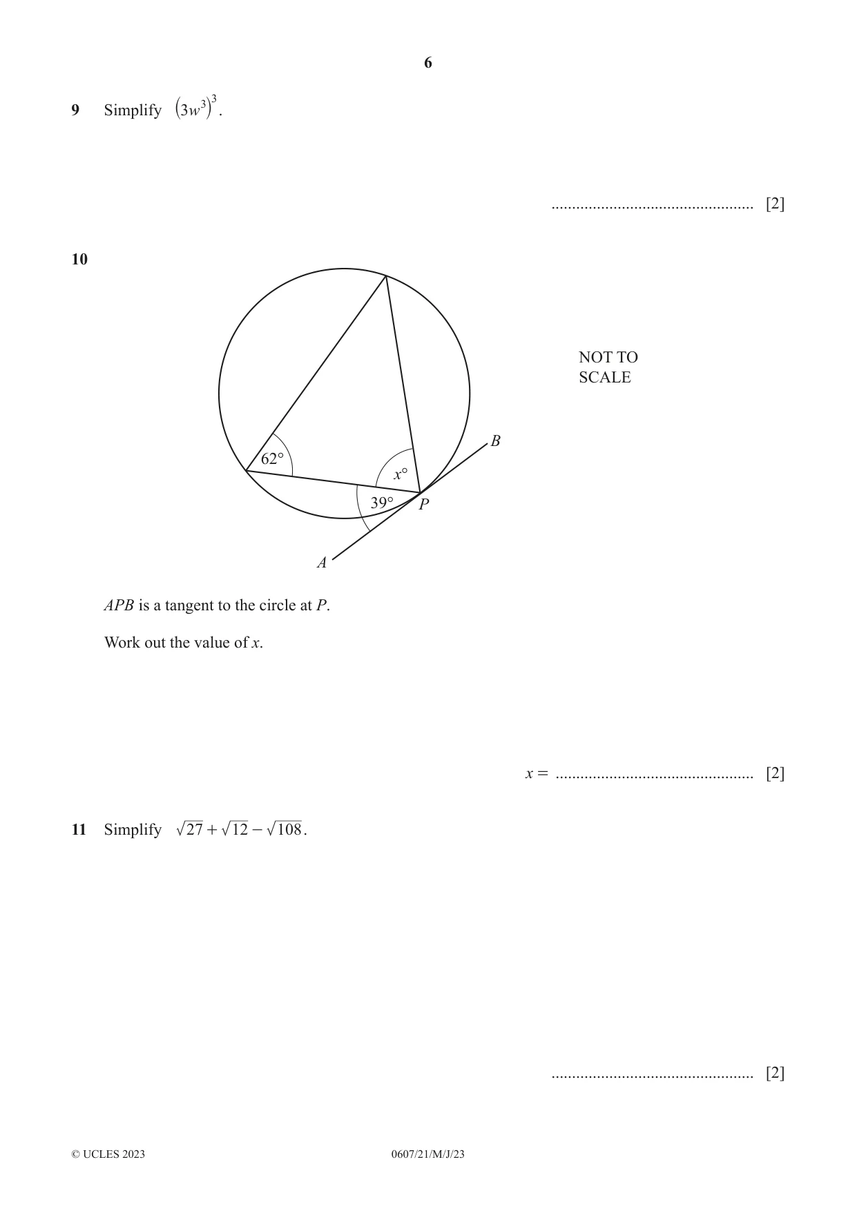 Cambridge IGCSE Mathematics - International 0607 2023 May/June Paper 2 · Variant 1 question paper, page 6 of 8