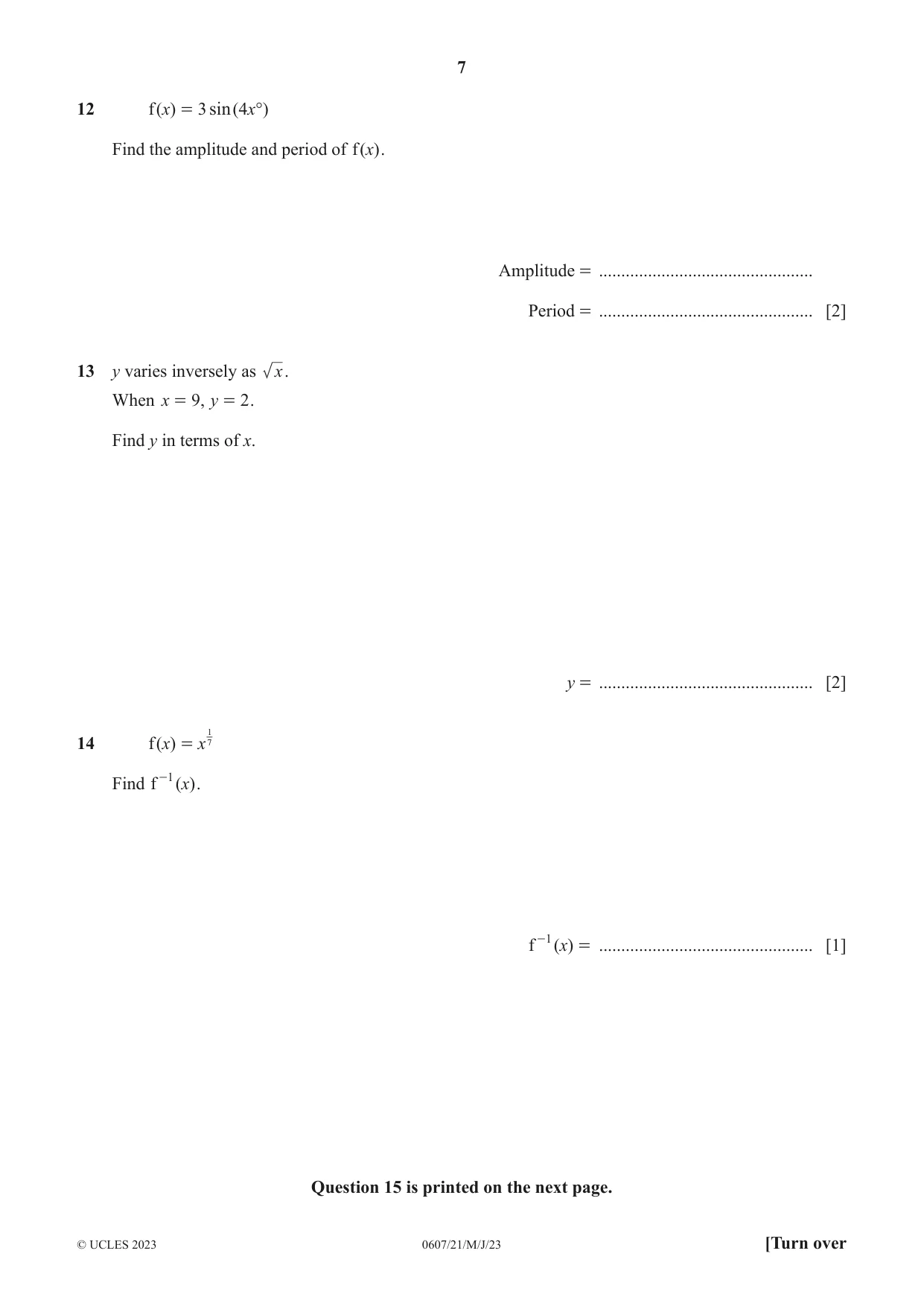 Cambridge IGCSE Mathematics - International 0607 2023 May/June Paper 2 · Variant 1 question paper, page 7 of 8