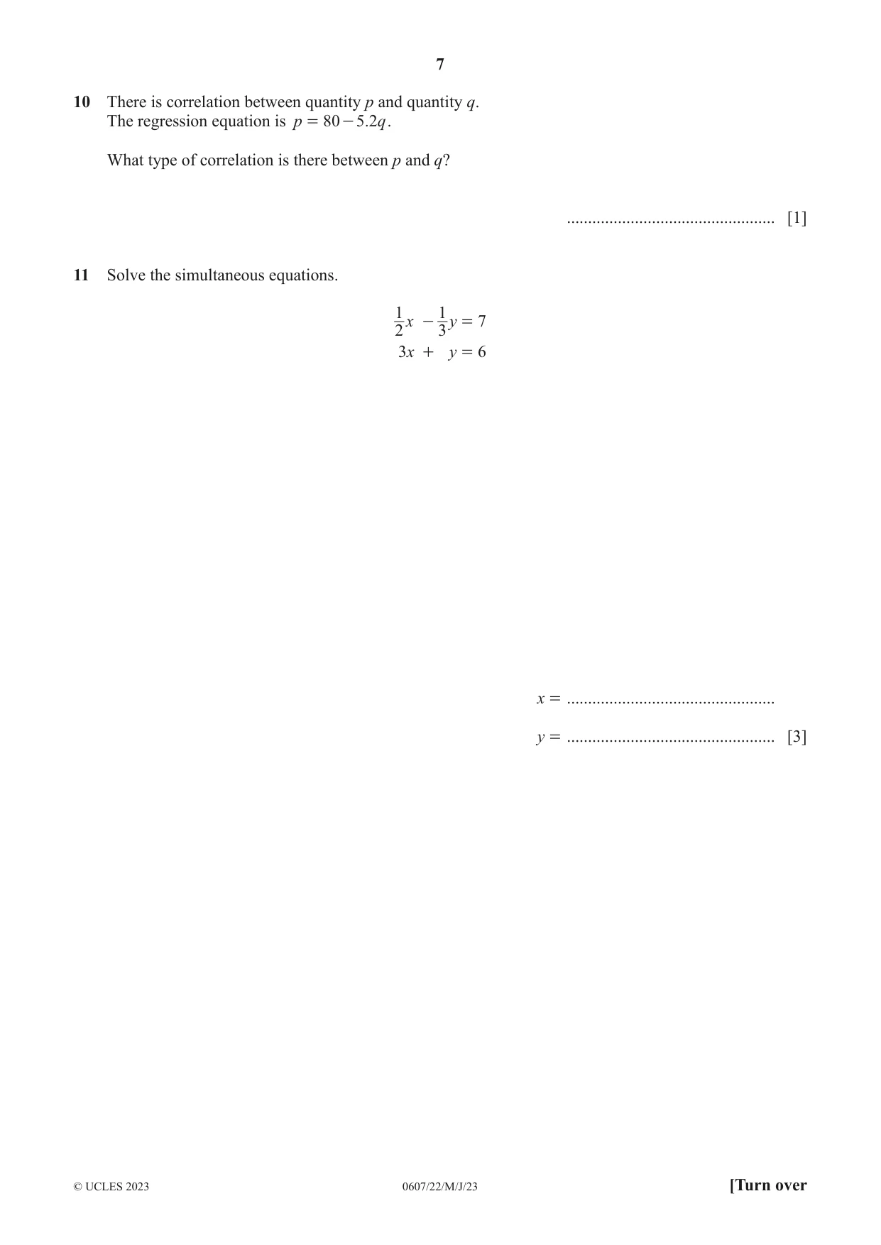 Cambridge IGCSE Mathematics - International 0607 2023 May/June Paper 2 · Variant 2 question paper, page 7 of 12