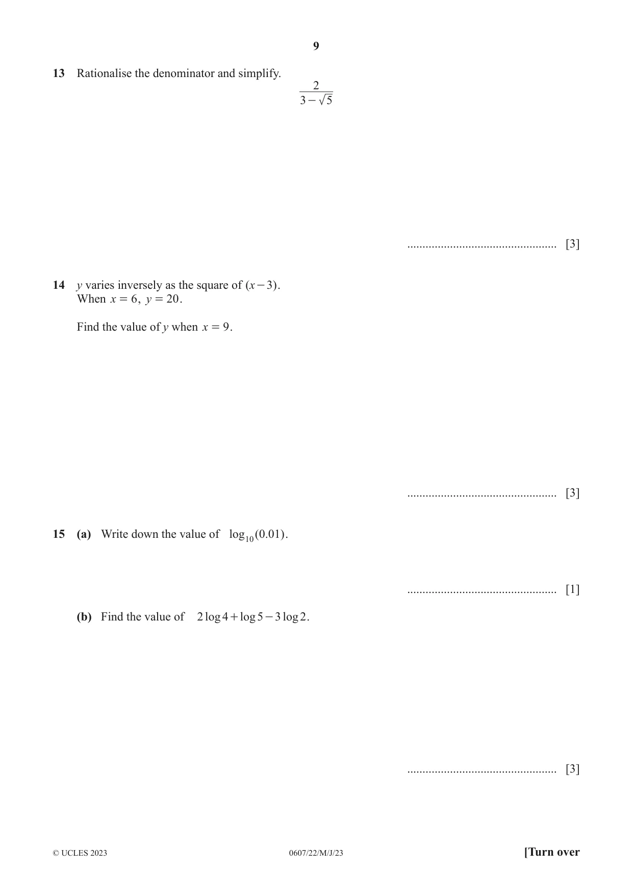 Cambridge IGCSE Mathematics - International 0607 2023 May/June Paper 2 · Variant 2 question paper, page 9 of 12