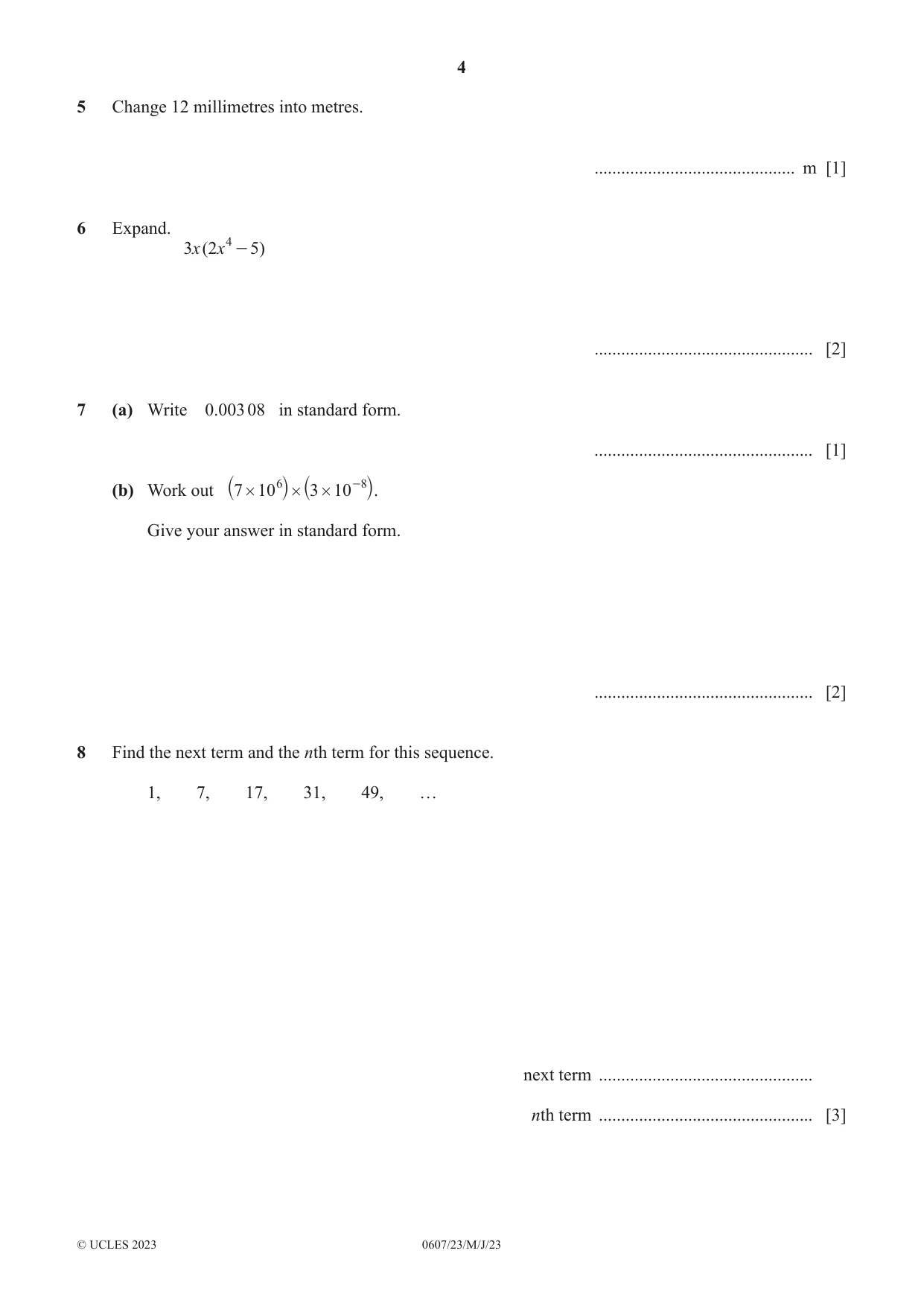 Cambridge IGCSE Mathematics - International 0607 2023 May/June Paper 2 · Variant 3 question paper, page 4 of 8