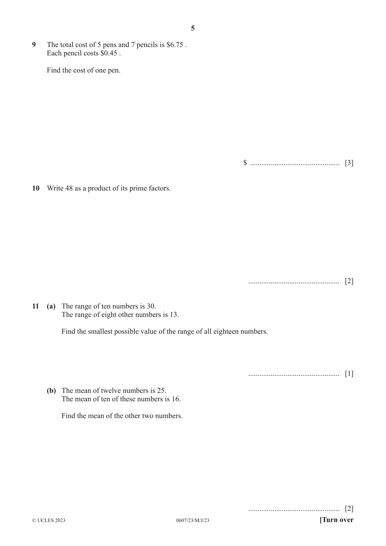 Cambridge IGCSE Mathematics - International 0607 2023 May/June Paper 2 · Variant 3 question paper, page 5 of 8