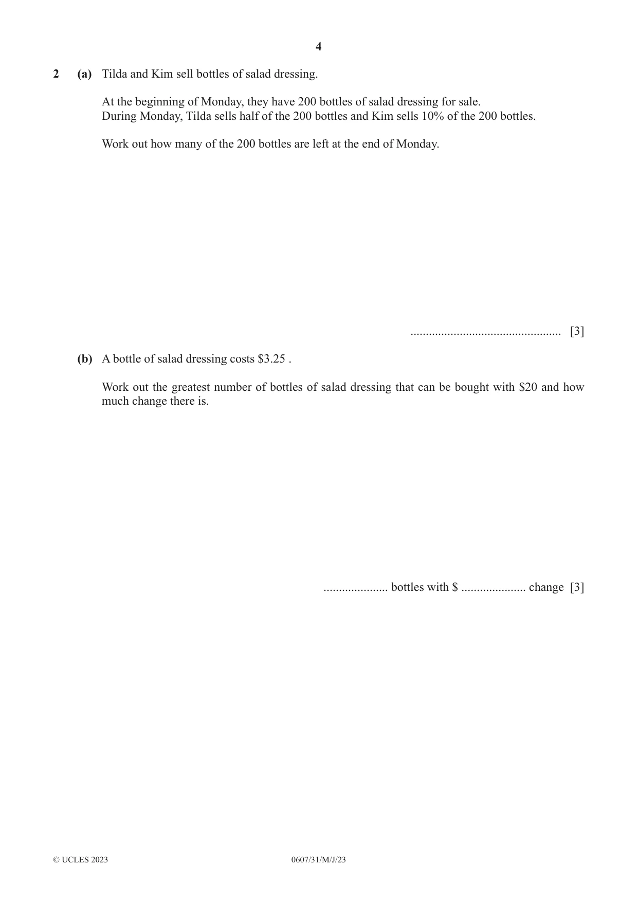 Cambridge IGCSE Mathematics - International 0607 2023 May/June Paper 3 · Variant 1 question paper, page 4 of 16