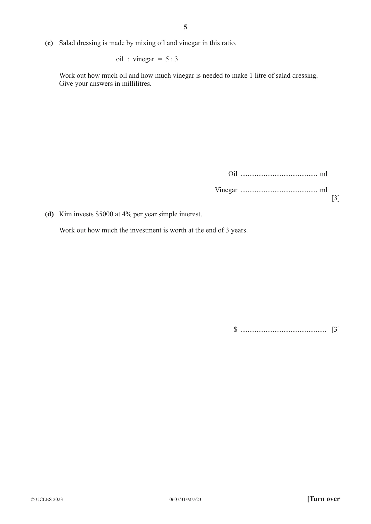 Cambridge IGCSE Mathematics - International 0607 2023 May/June Paper 3 · Variant 1 question paper, page 5 of 16
