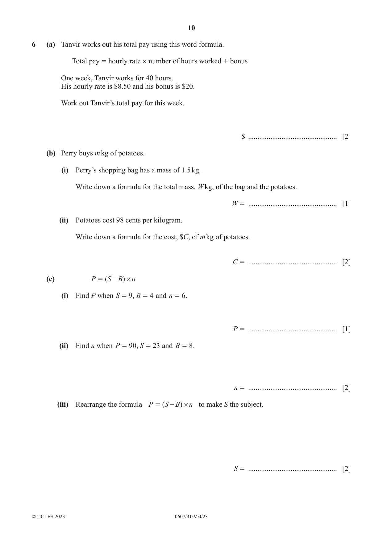 Cambridge IGCSE Mathematics - International 0607 2023 May/June Paper 3 · Variant 1 question paper, page 10 of 16