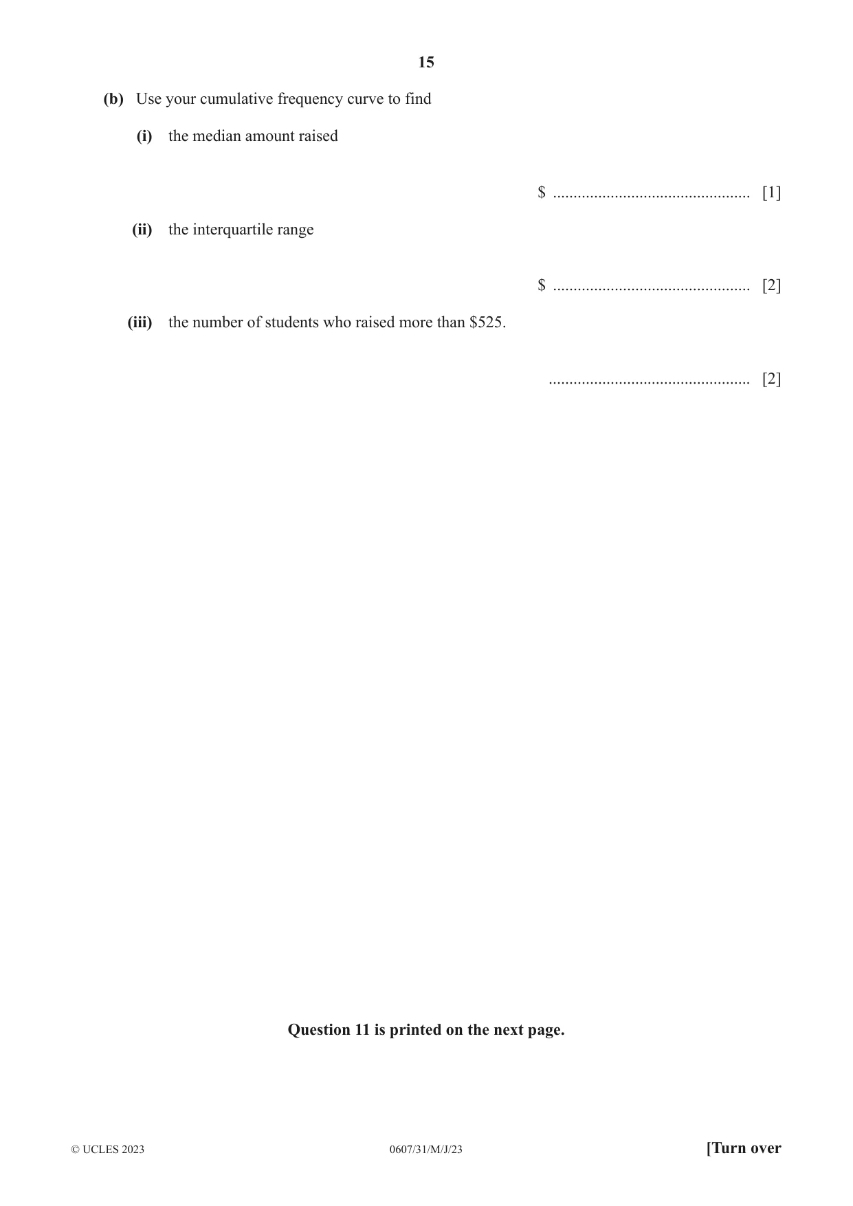 Cambridge IGCSE Mathematics - International 0607 2023 May/June Paper 3 · Variant 1 question paper, page 15 of 16