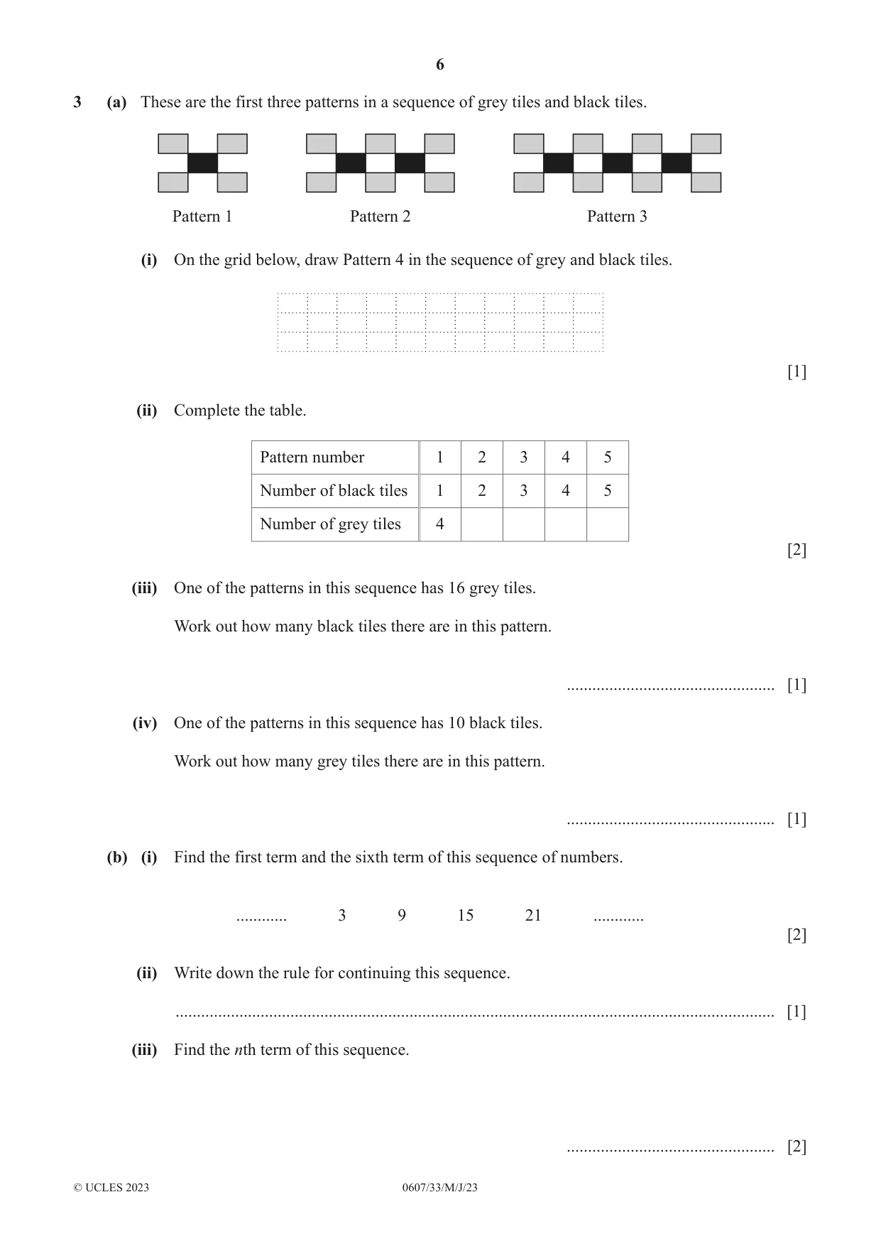 Cambridge IGCSE Mathematics - International 0607 2023 May/June Paper 3 · Variant 3 question paper, page 6 of 20