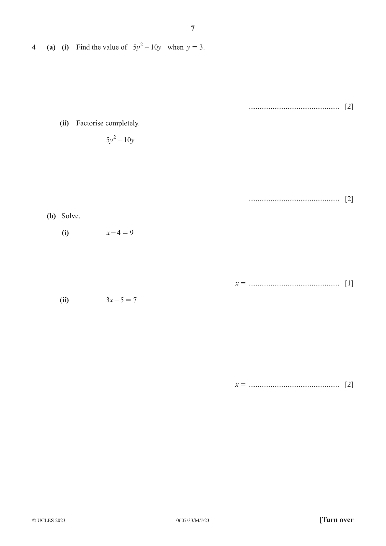 Cambridge IGCSE Mathematics - International 0607 2023 May/June Paper 3 · Variant 3 question paper, page 7 of 20