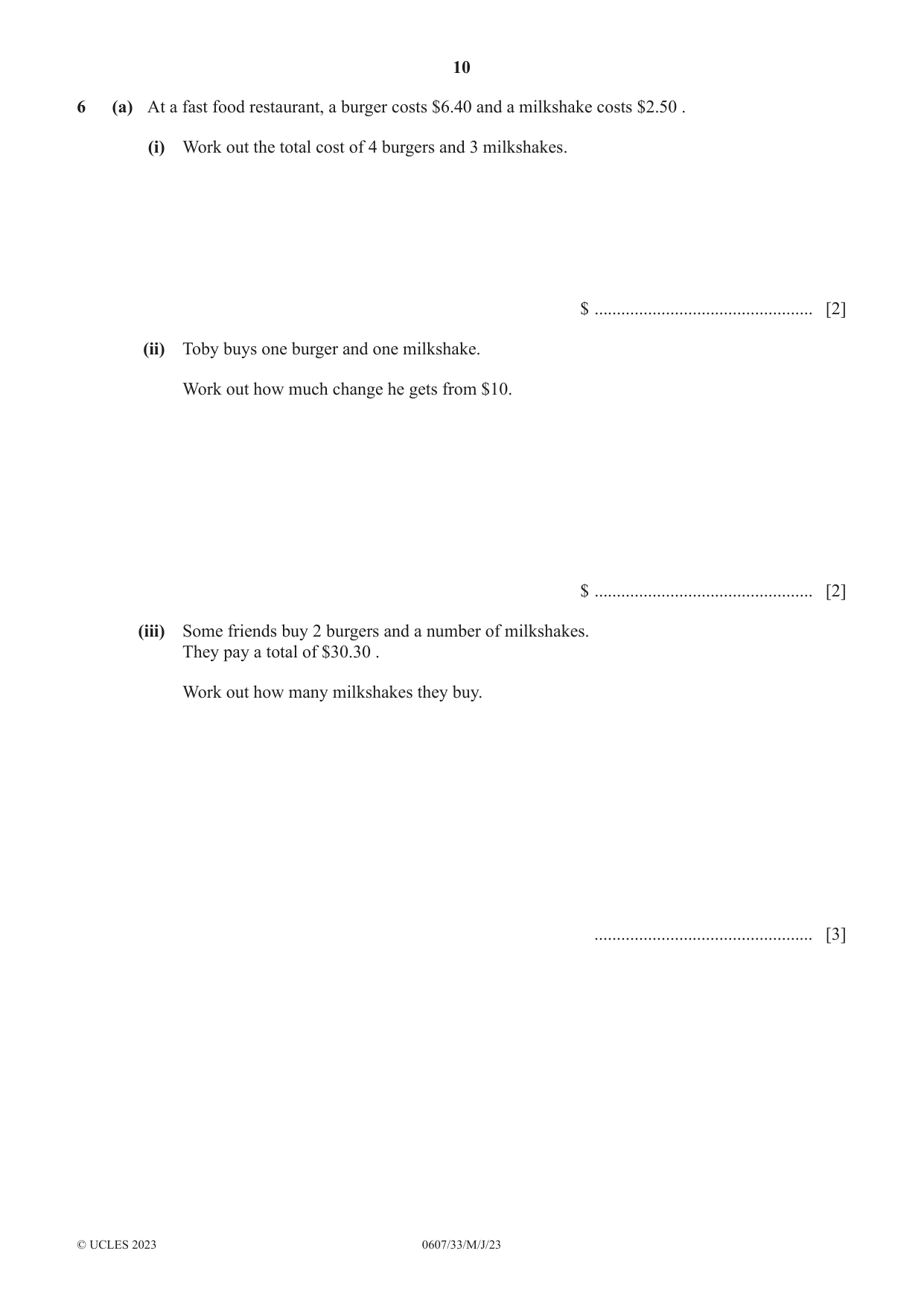 Cambridge IGCSE Mathematics - International 0607 2023 May/June Paper 3 · Variant 3 question paper, page 10 of 20