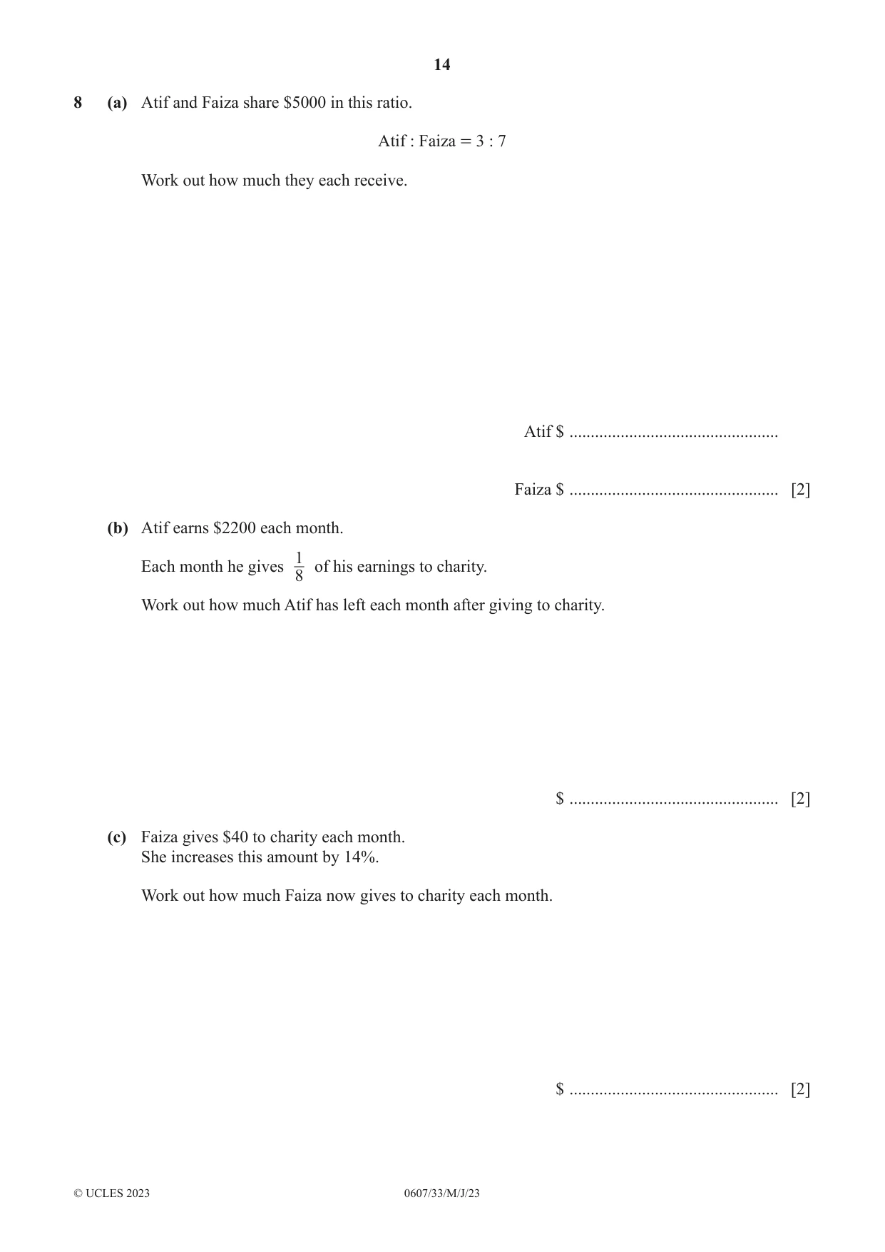 Cambridge IGCSE Mathematics - International 0607 2023 May/June Paper 3 · Variant 3 question paper, page 14 of 20