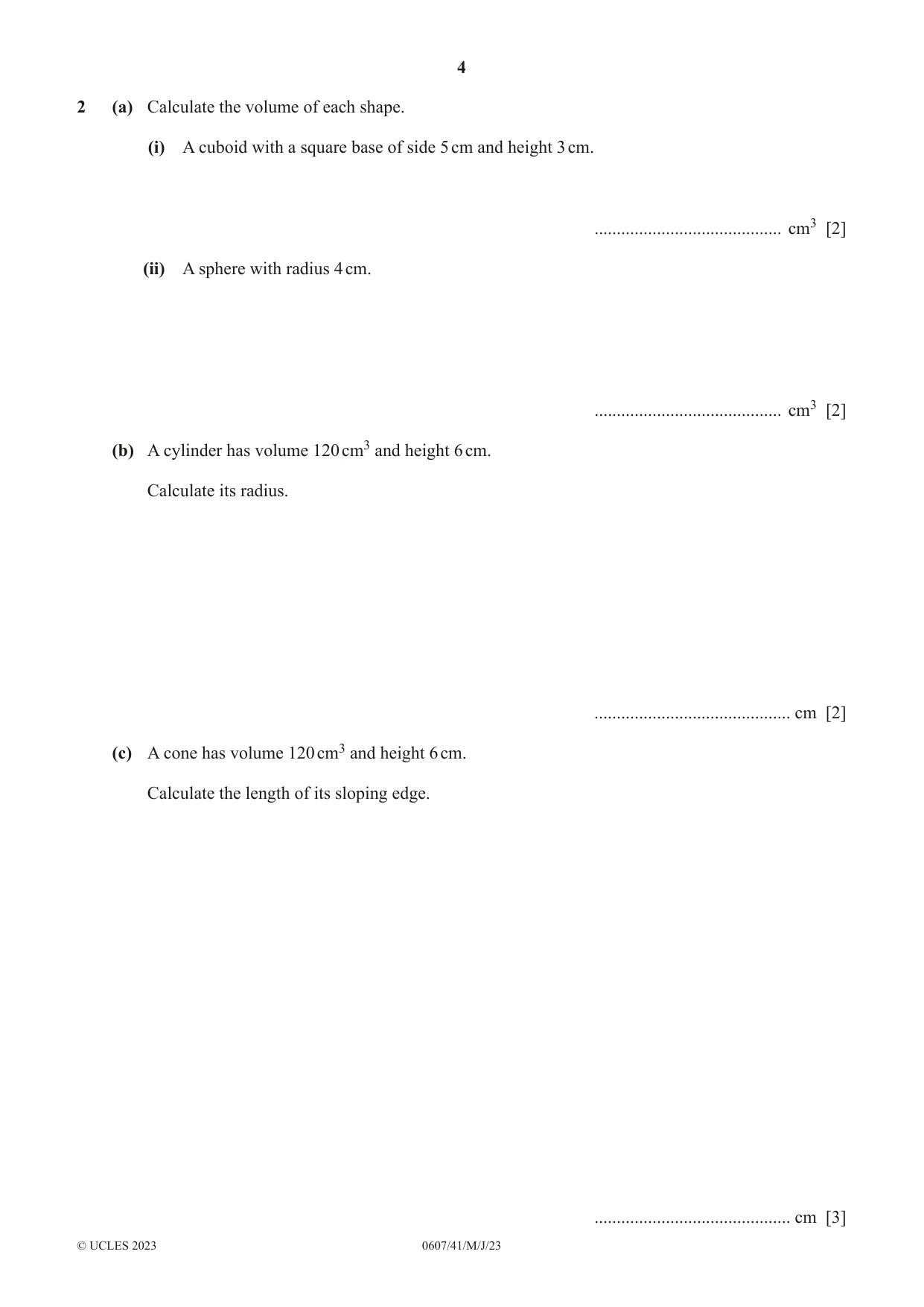 Cambridge IGCSE Mathematics - International 0607 2023 May/June Paper 4 · Variant 1 question paper, page 4 of 20