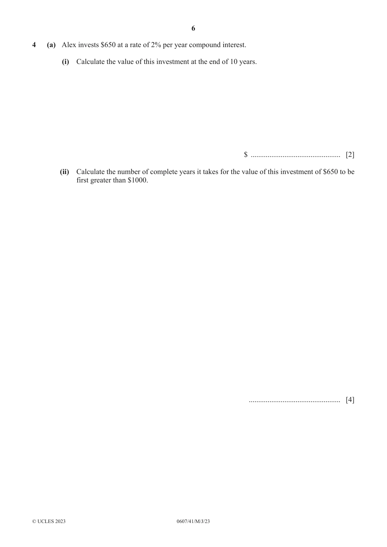 Cambridge IGCSE Mathematics - International 0607 2023 May/June Paper 4 · Variant 1 question paper, page 6 of 20