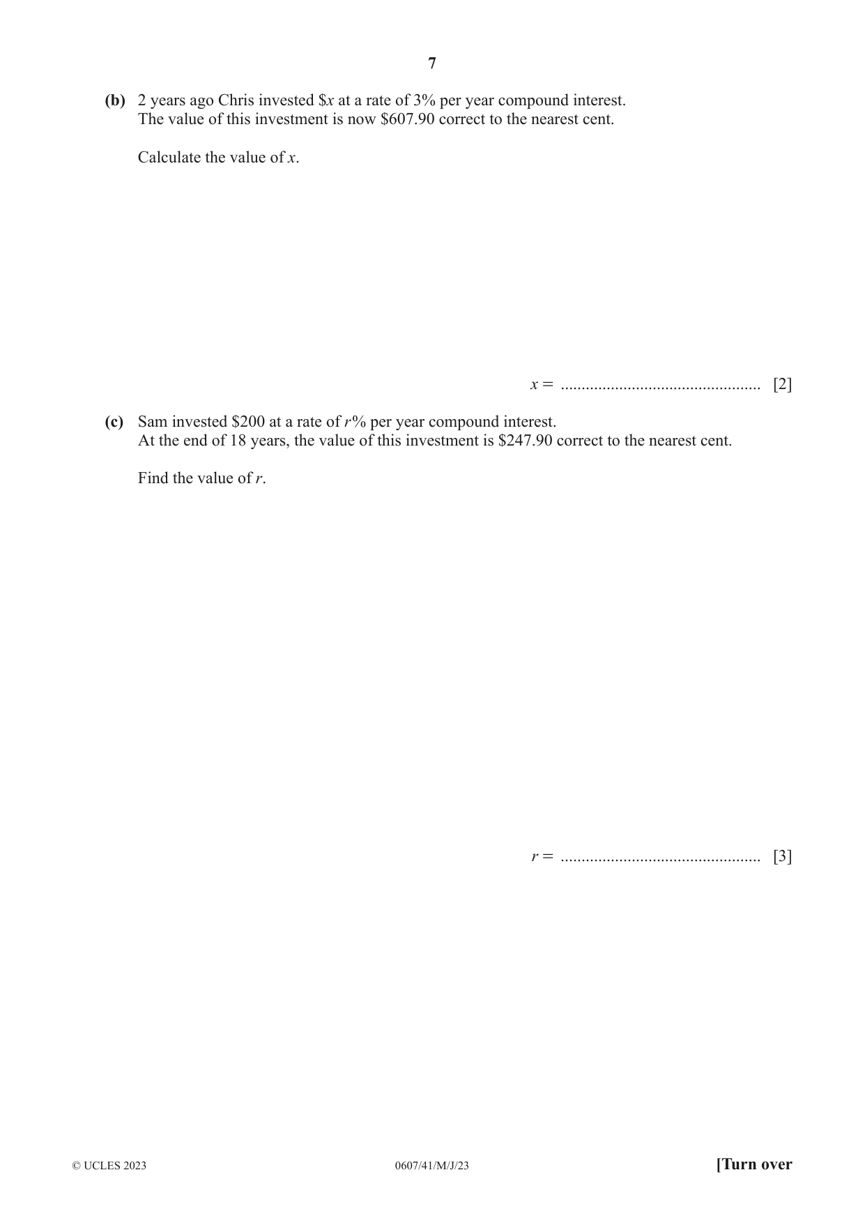 Cambridge IGCSE Mathematics - International 0607 2023 May/June Paper 4 · Variant 1 question paper, page 7 of 20