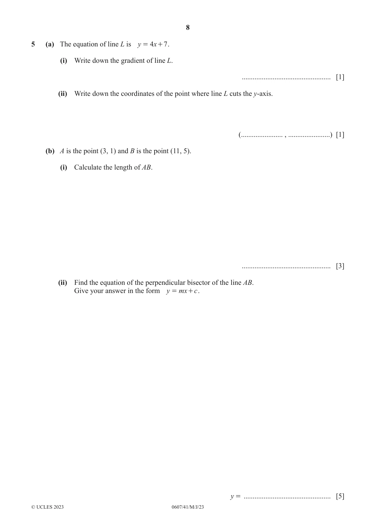 Cambridge IGCSE Mathematics - International 0607 2023 May/June Paper 4 · Variant 1 question paper, page 8 of 20