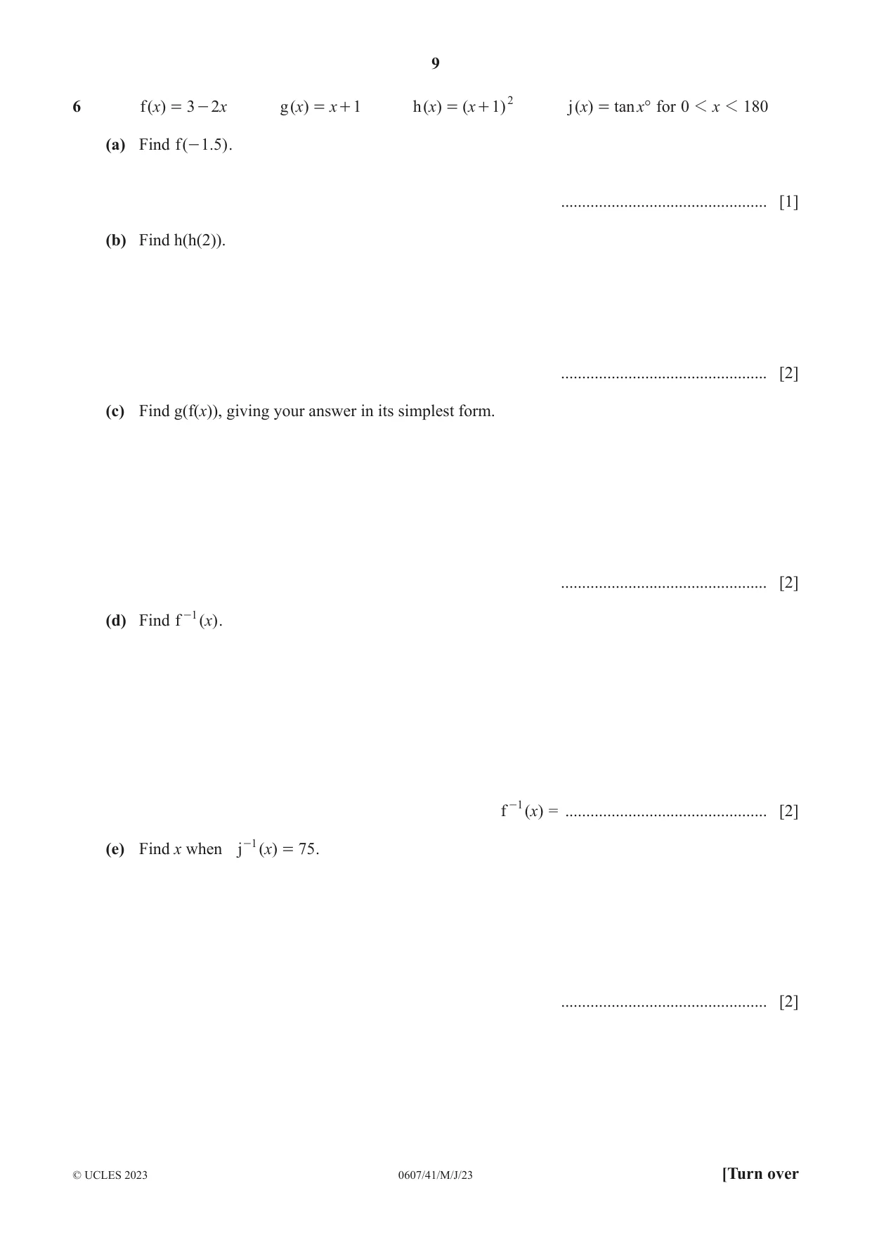 Cambridge IGCSE Mathematics - International 0607 2023 May/June Paper 4 · Variant 1 question paper, page 9 of 20