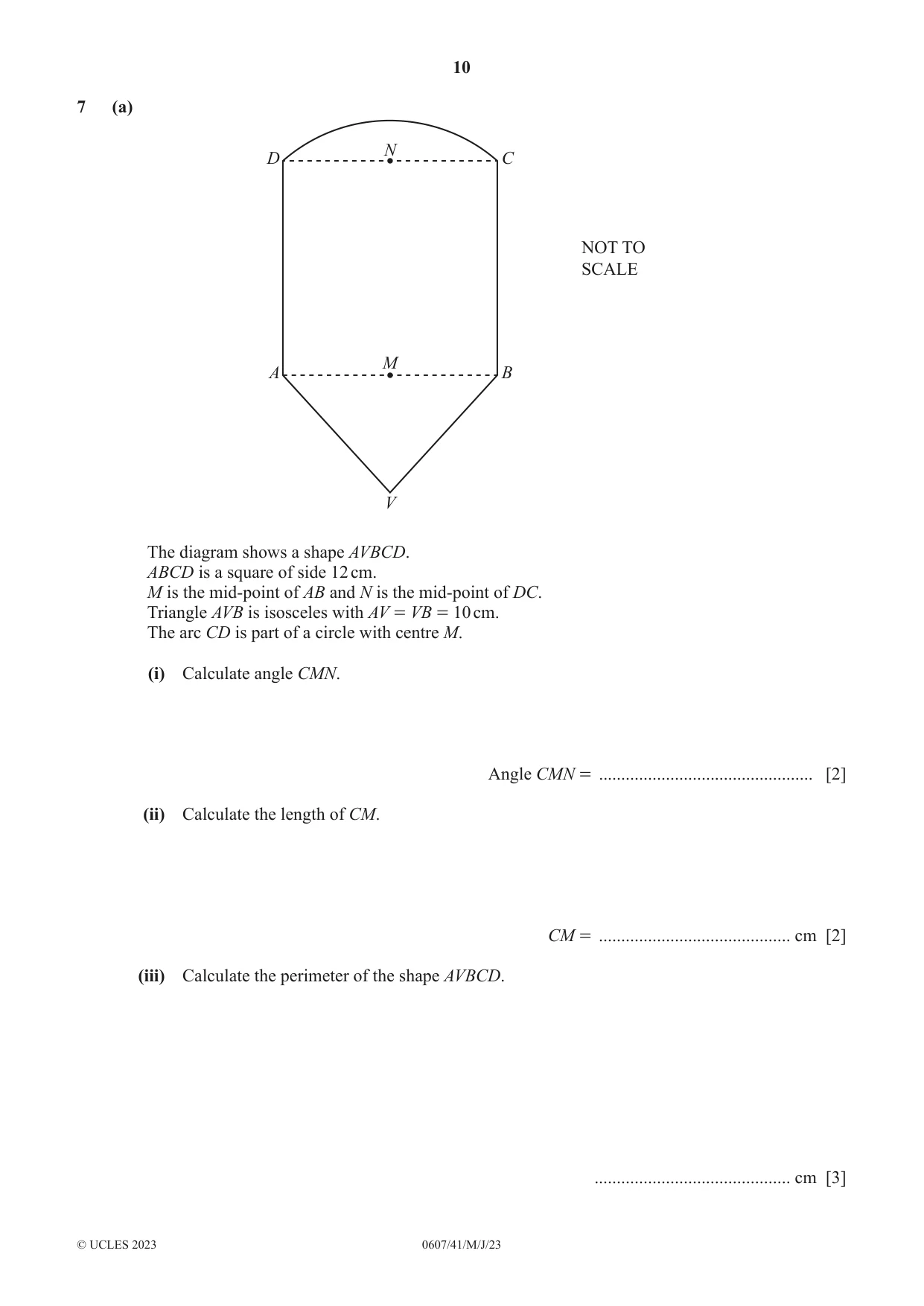 Cambridge IGCSE Mathematics - International 0607 2023 May/June Paper 4 · Variant 1 question paper, page 10 of 20