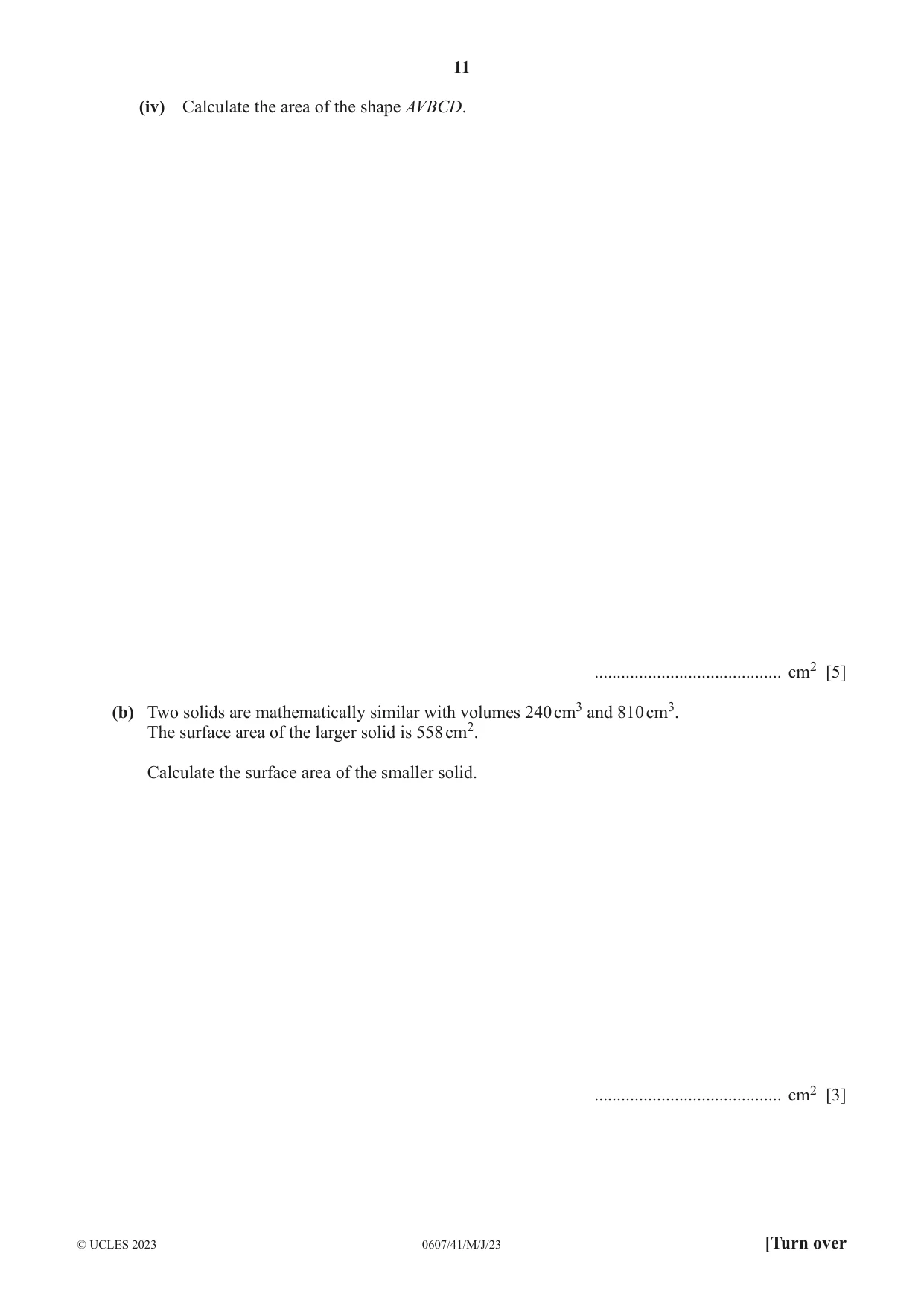 Cambridge IGCSE Mathematics - International 0607 2023 May/June Paper 4 · Variant 1 question paper, page 11 of 20