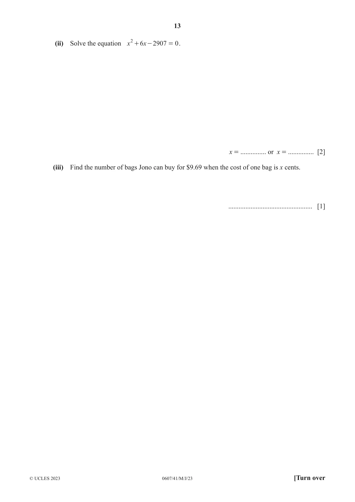 Cambridge IGCSE Mathematics - International 0607 2023 May/June Paper 4 · Variant 1 question paper, page 13 of 20