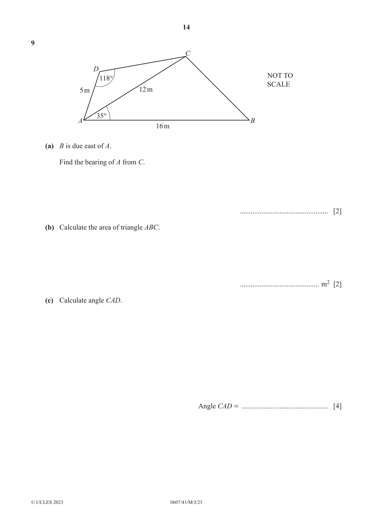 Cambridge IGCSE Mathematics - International 0607 2023 May/June Paper 4 · Variant 1 question paper, page 14 of 20