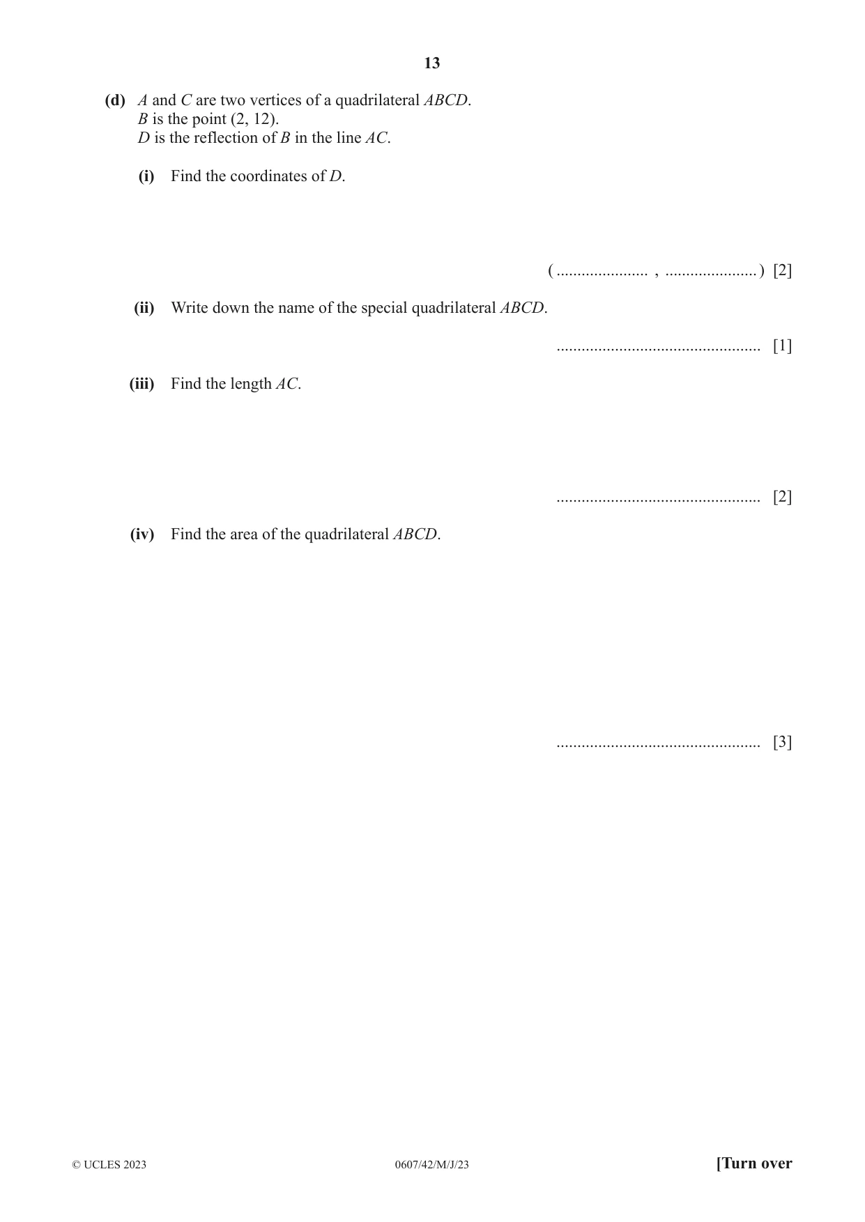 Cambridge IGCSE Mathematics - International 0607 2023 May/June Paper 4 · Variant 2 question paper, page 13 of 20
