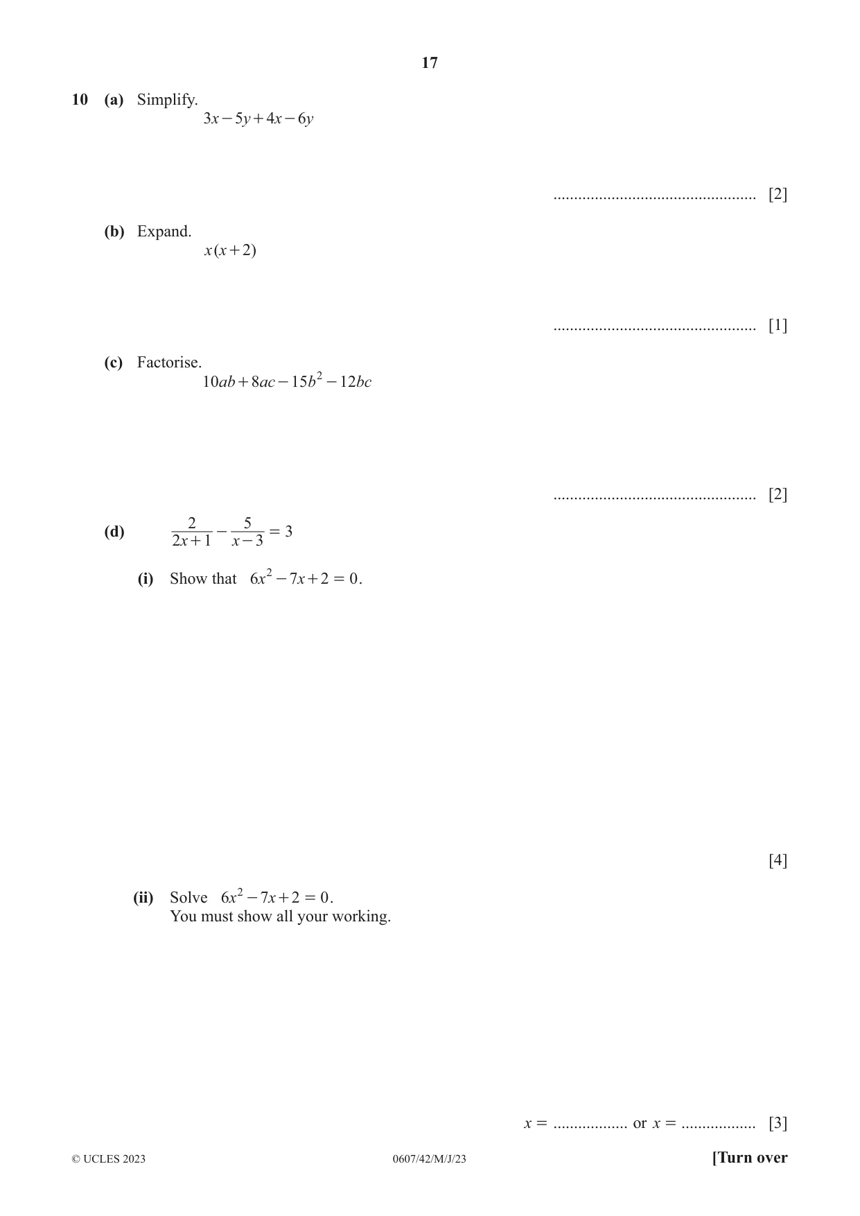Cambridge IGCSE Mathematics - International 0607 2023 May/June Paper 4 · Variant 2 question paper, page 17 of 20