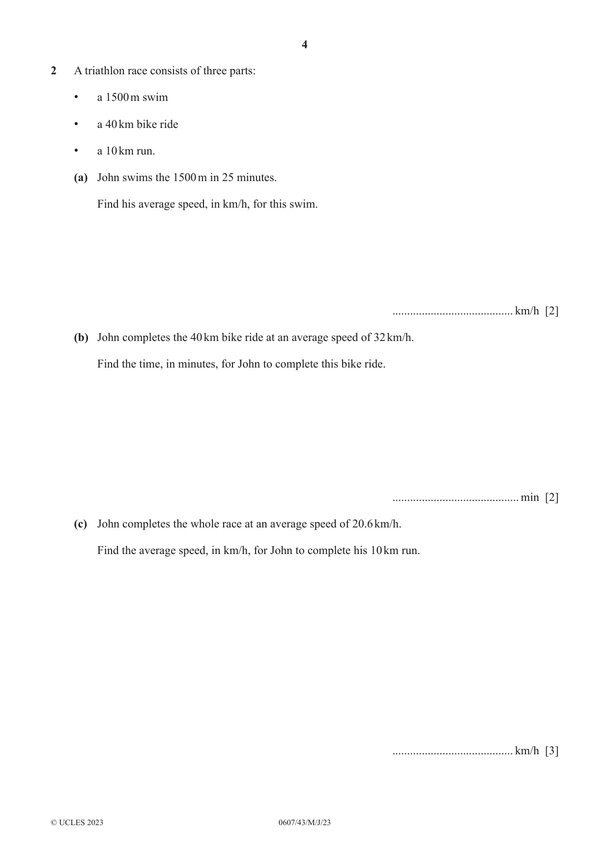Cambridge IGCSE Mathematics - International 0607 2023 May/June Paper 4 · Variant 3 question paper, page 4 of 20