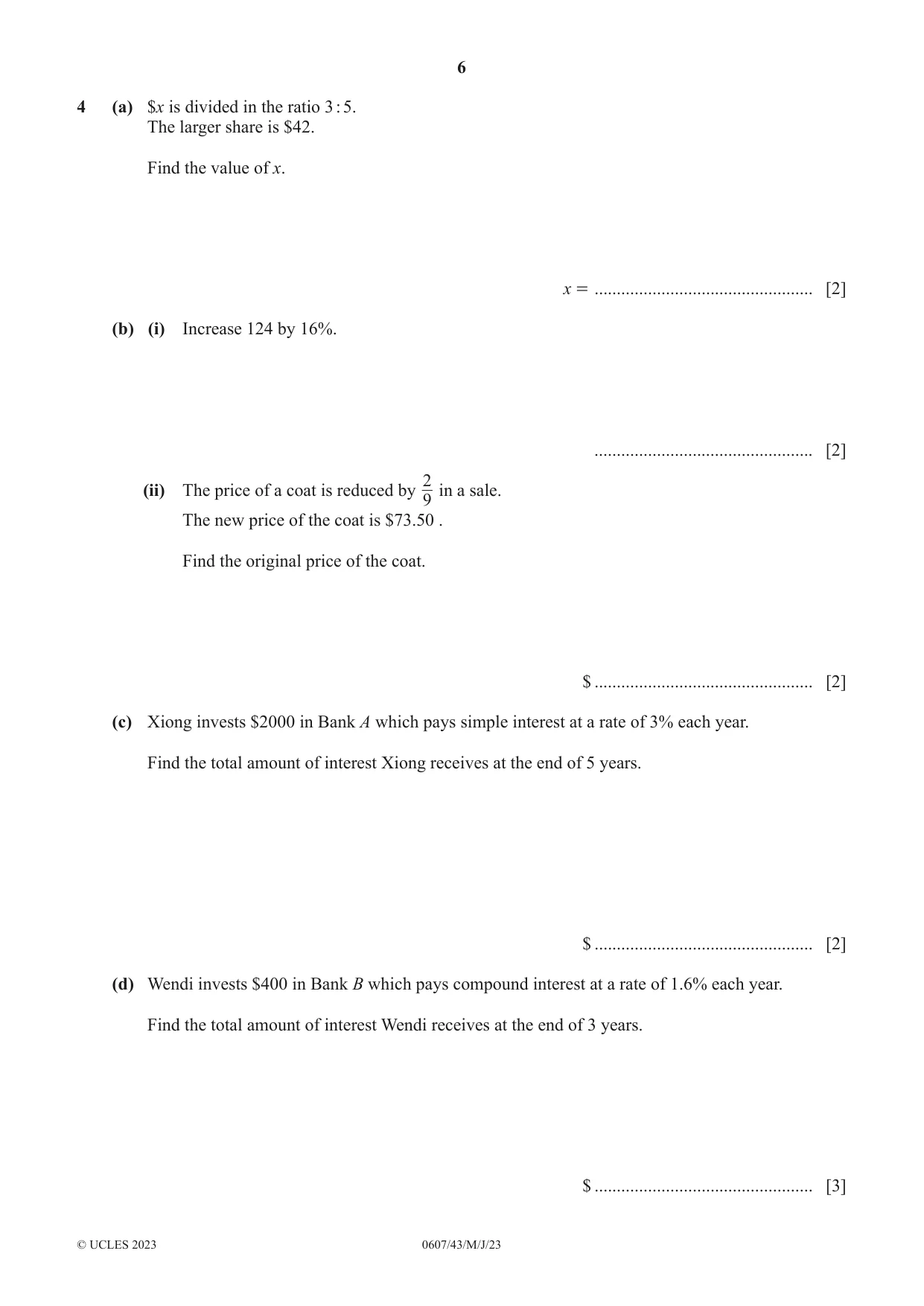 Cambridge IGCSE Mathematics - International 0607 2023 May/June Paper 4 · Variant 3 question paper, page 6 of 20