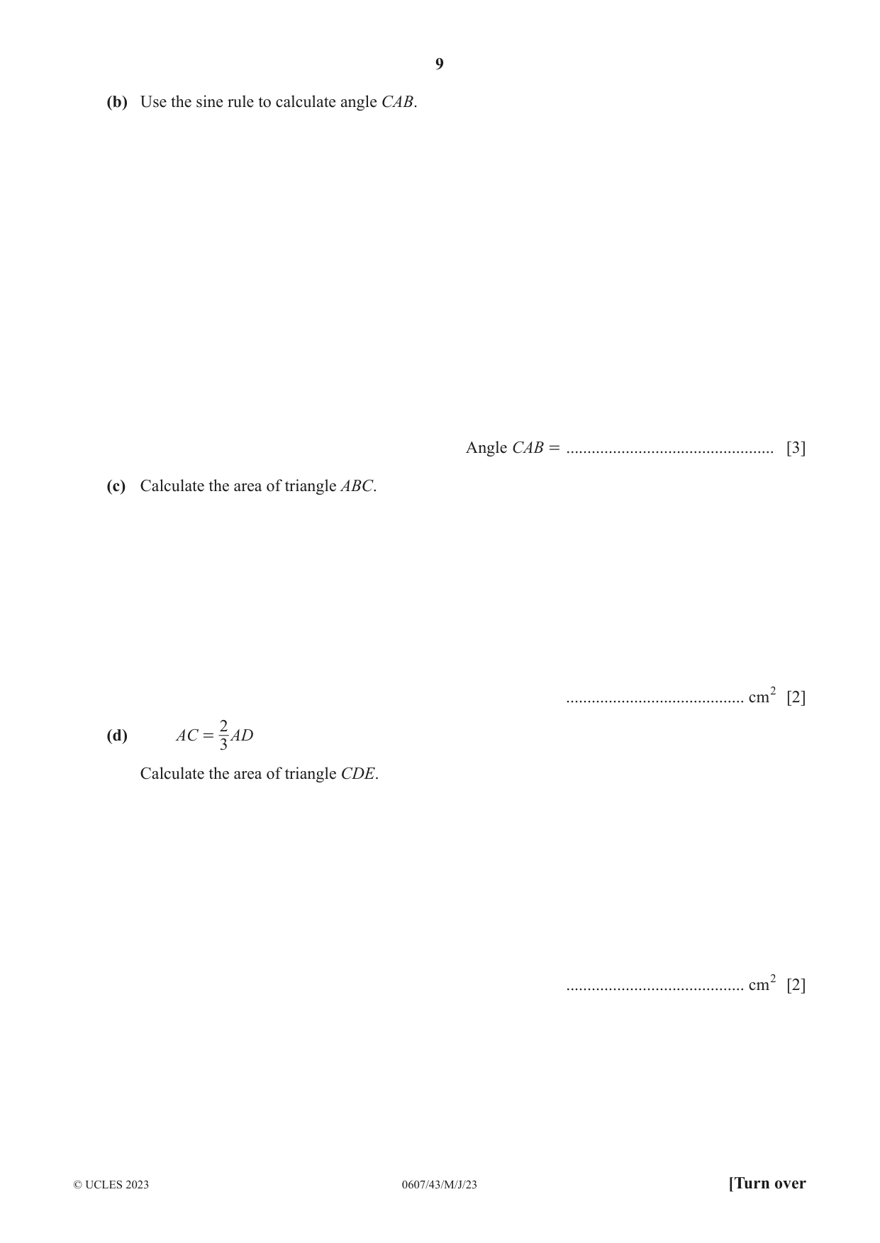 Cambridge IGCSE Mathematics - International 0607 2023 May/June Paper 4 · Variant 3 question paper, page 9 of 20