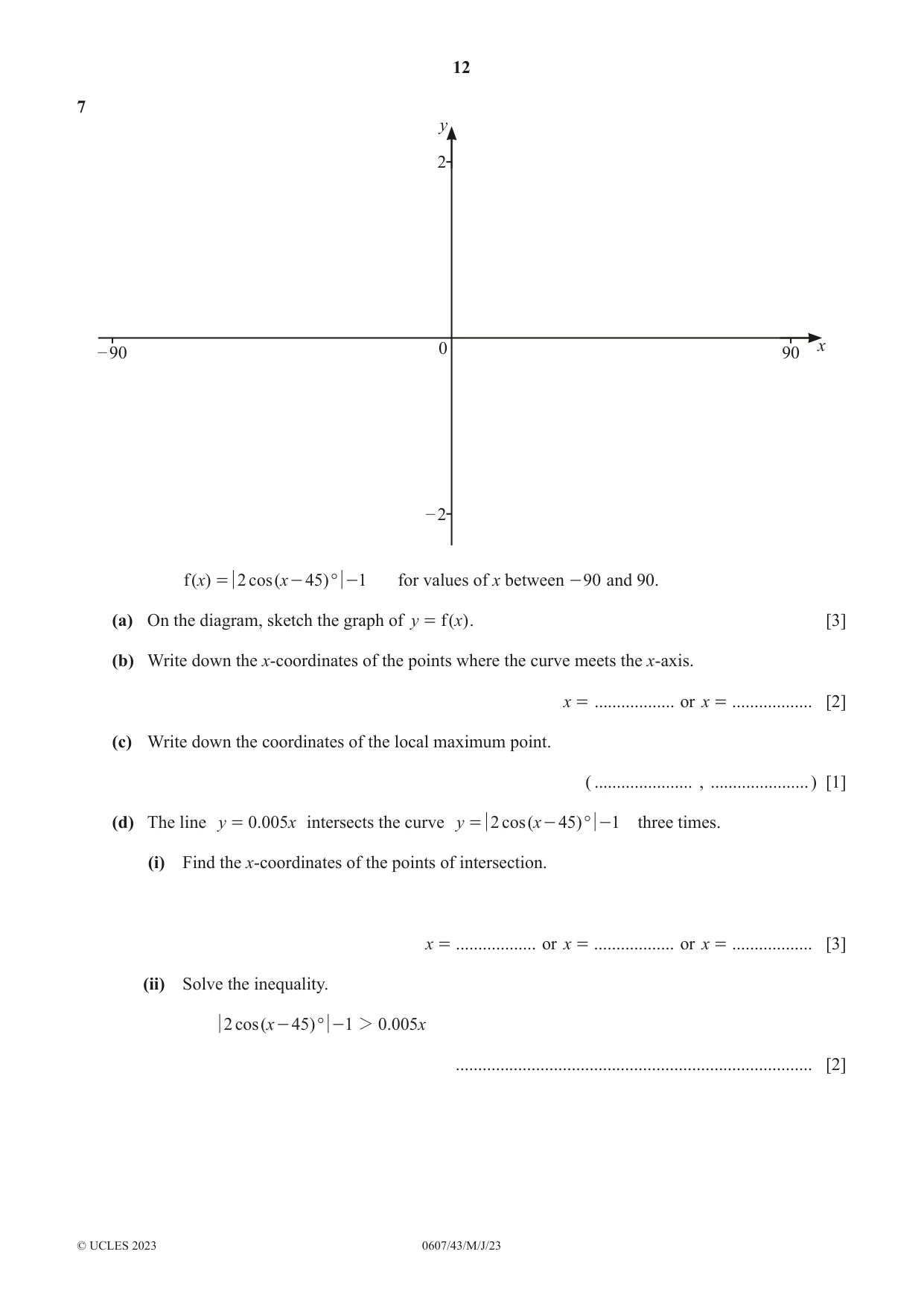 Cambridge IGCSE Mathematics - International 0607 2023 May/June Paper 4 · Variant 3 question paper, page 12 of 20