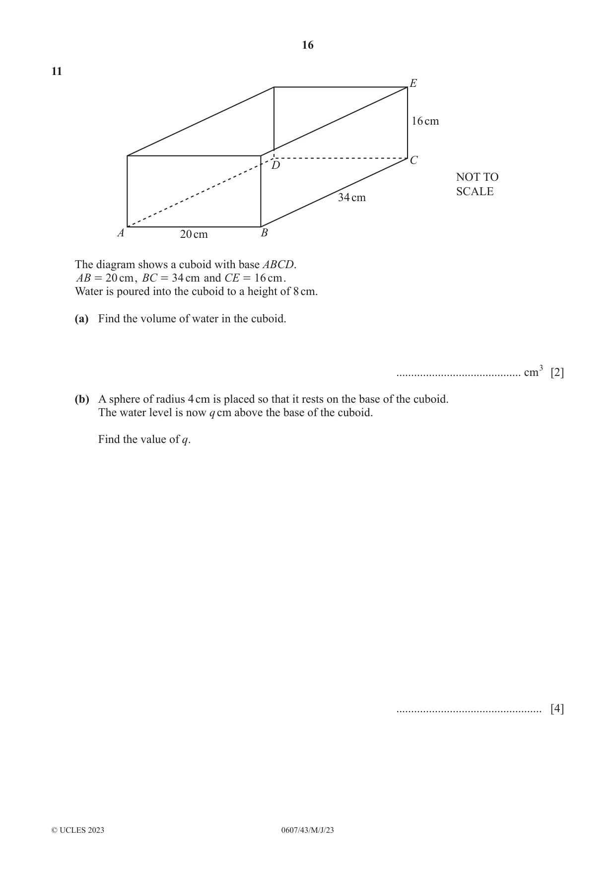 Cambridge IGCSE Mathematics - International 0607 2023 May/June Paper 4 · Variant 3 question paper, page 16 of 20