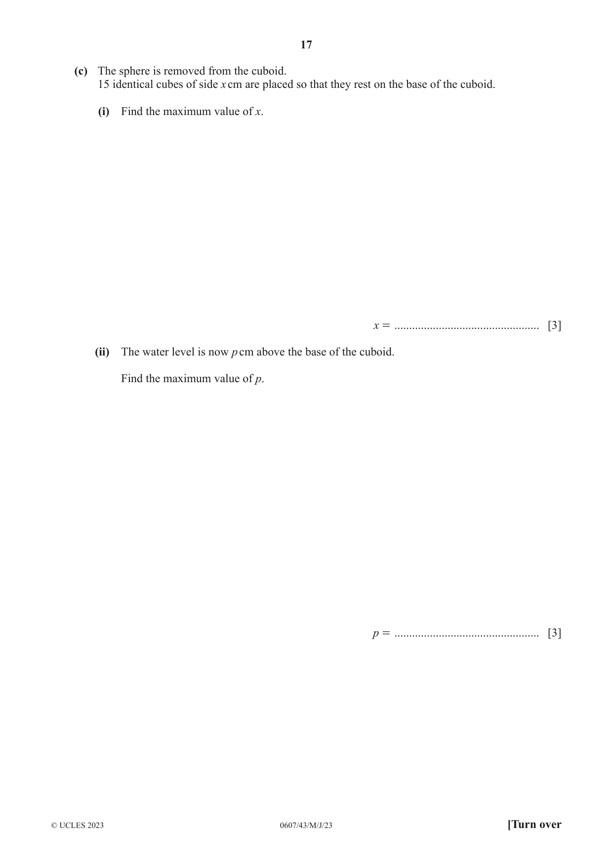 Cambridge IGCSE Mathematics - International 0607 2023 May/June Paper 4 · Variant 3 question paper, page 17 of 20