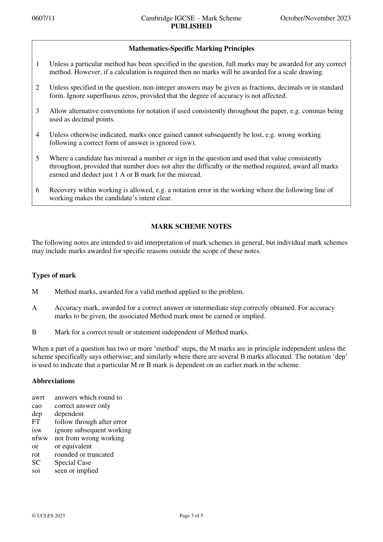 Mark scheme, page 3 of 5
