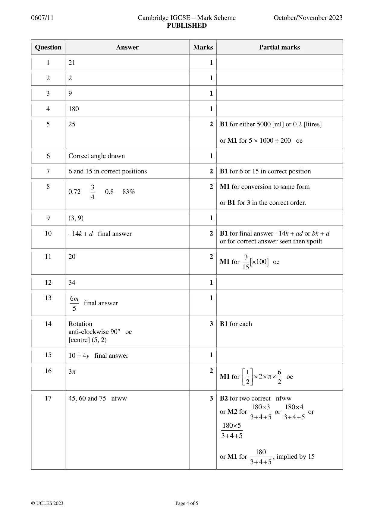 Mark scheme, page 4 of 5