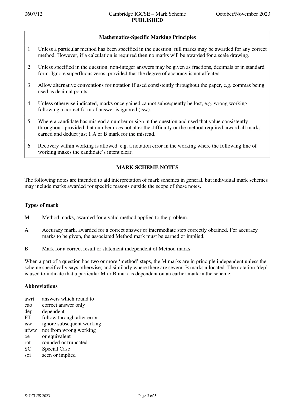 Mark scheme, page 3 of 5