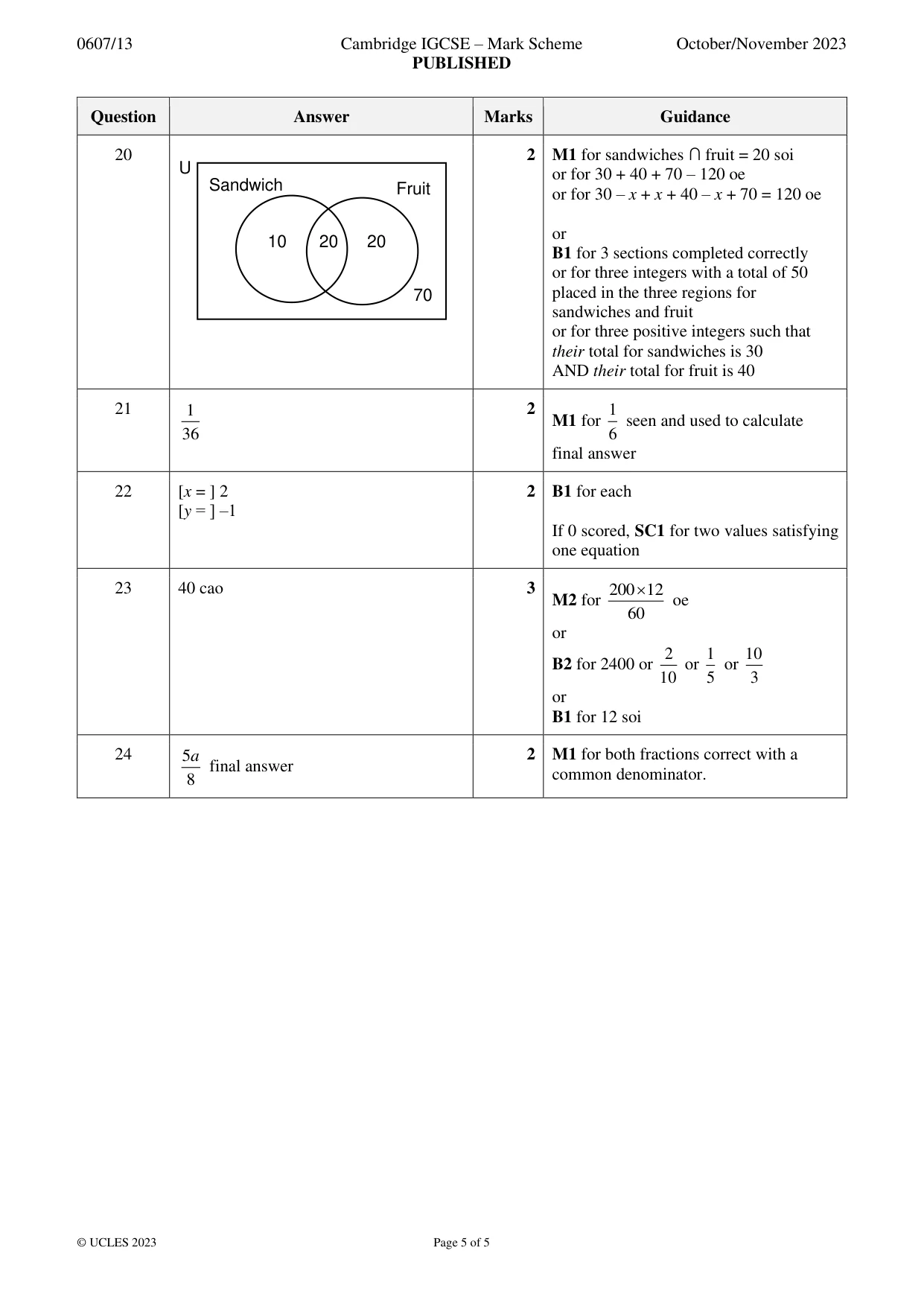 Mark scheme, page 5 of 5