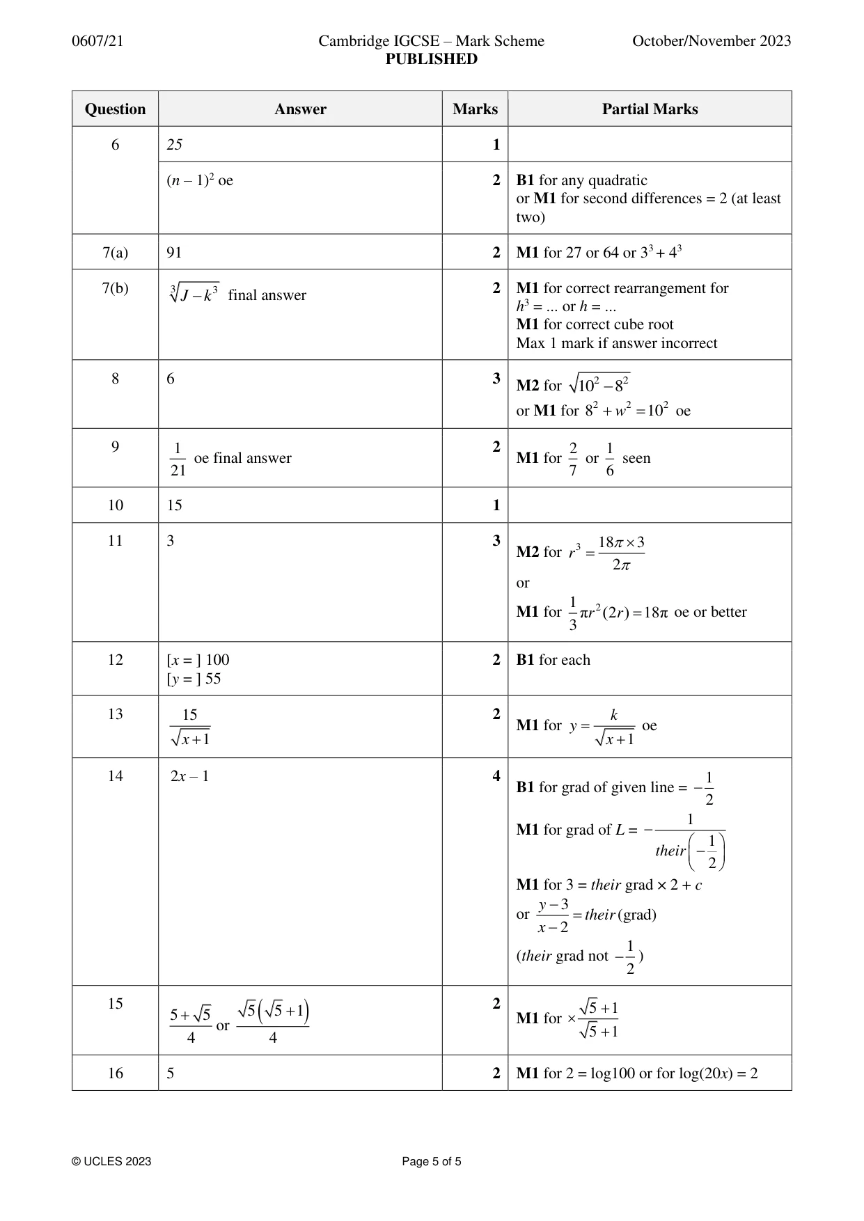 Mark scheme, page 5 of 5