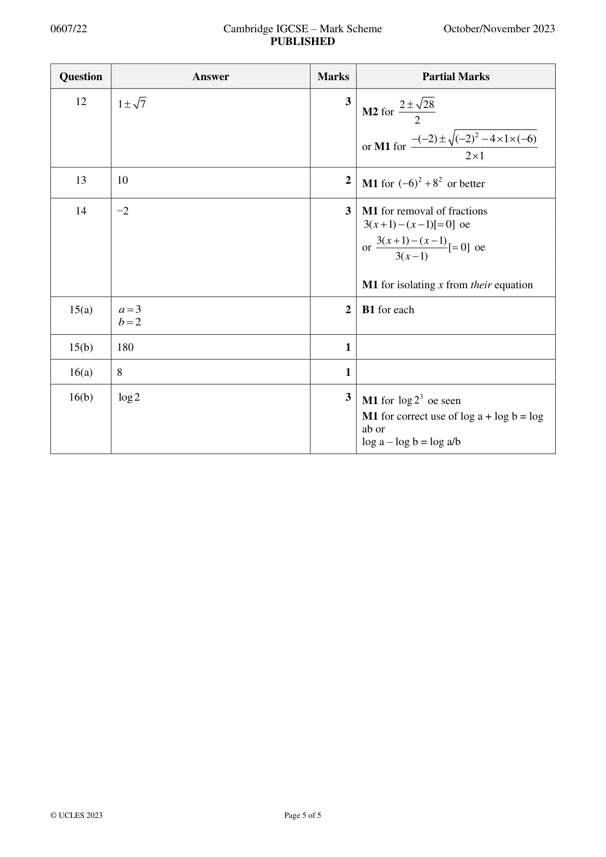 Mark scheme, page 5 of 5