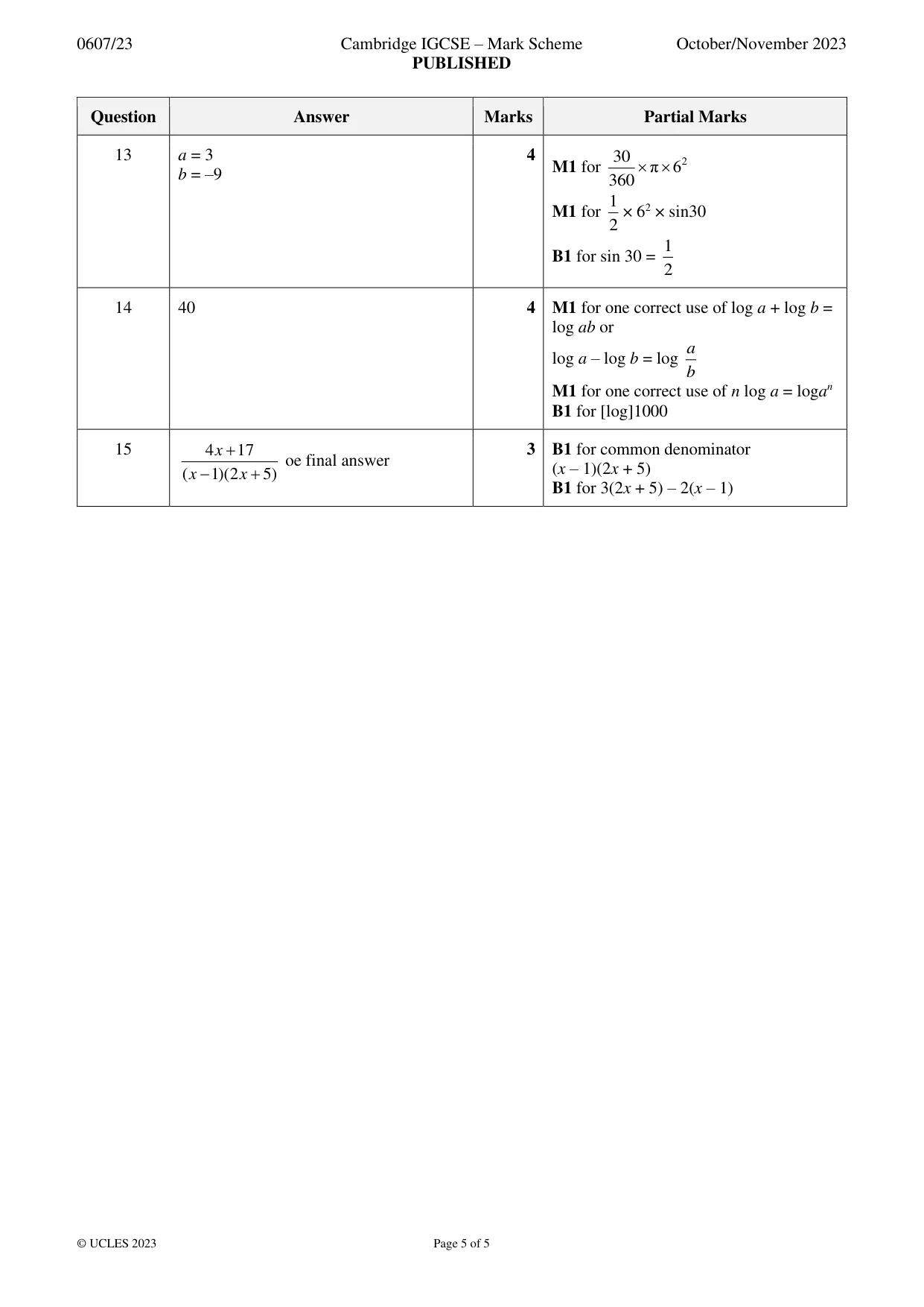 Mark scheme, page 5 of 5