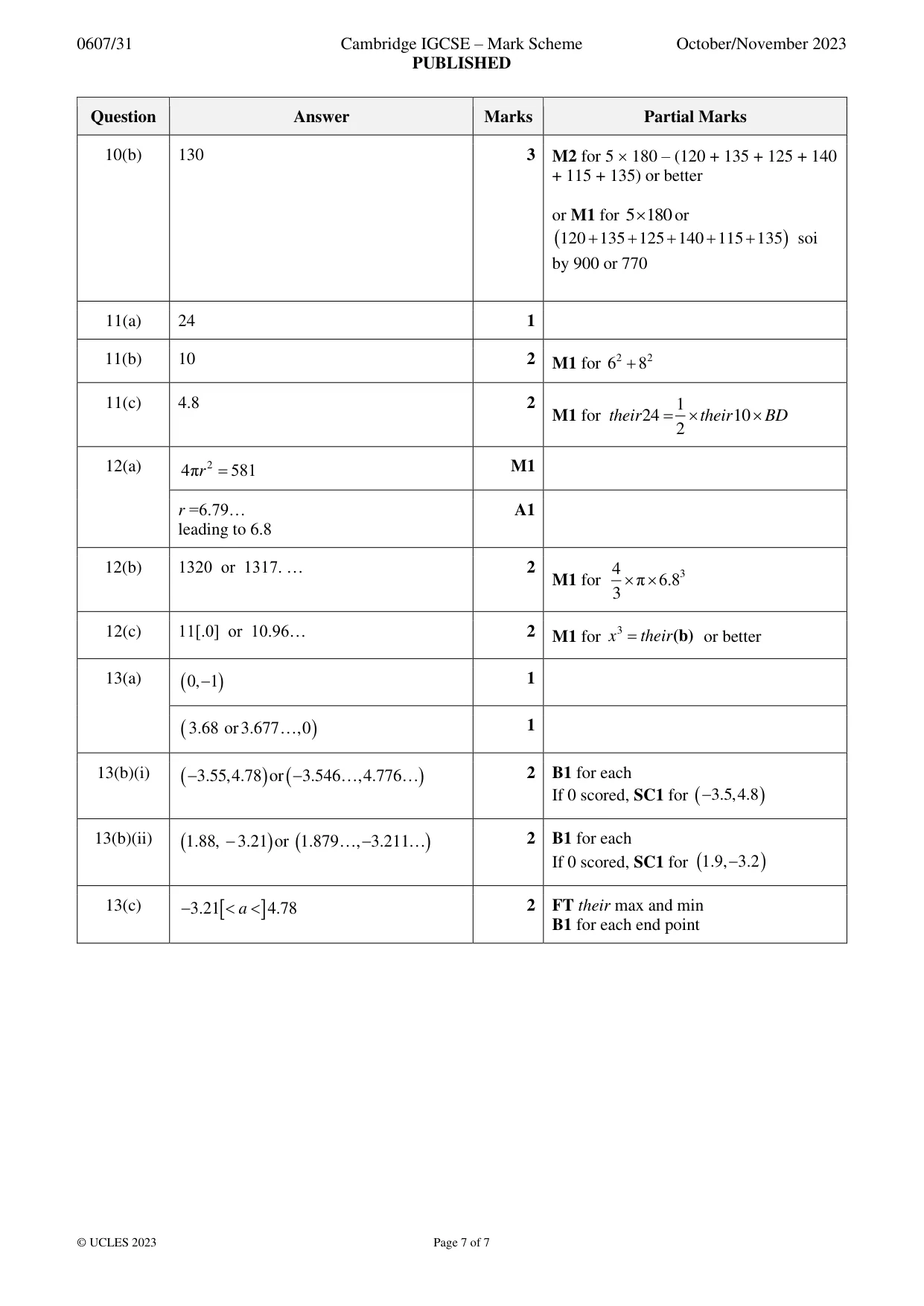 Mark scheme, page 7 of 7
