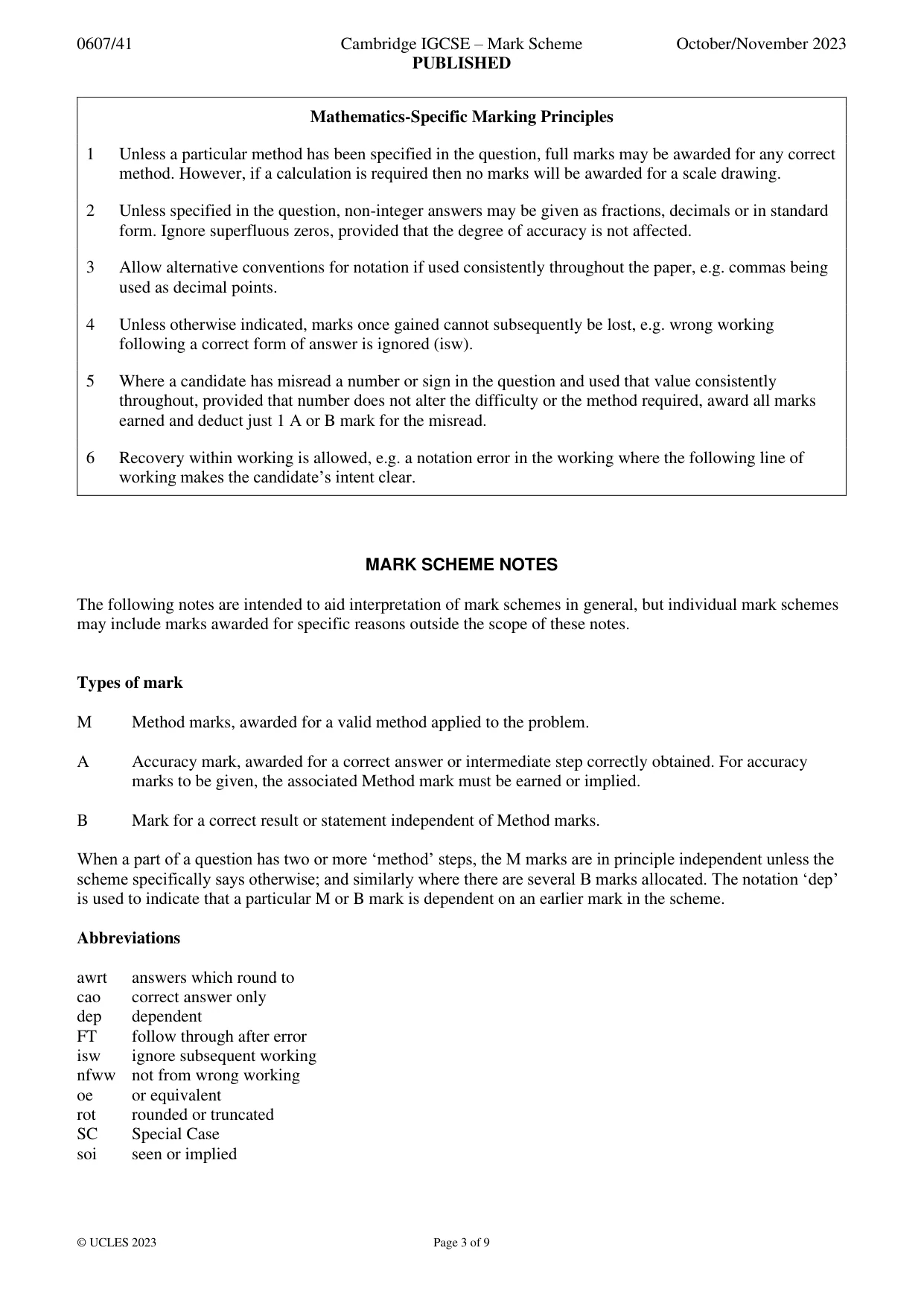 Mark scheme, page 3 of 9