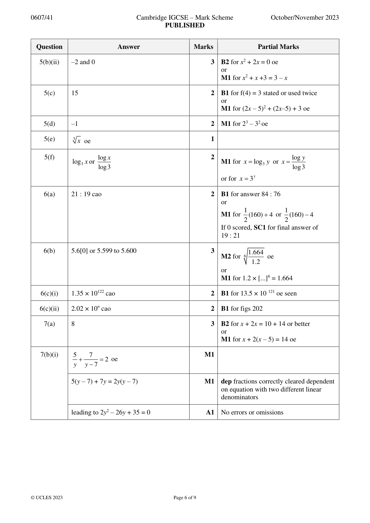 Mark scheme, page 6 of 9