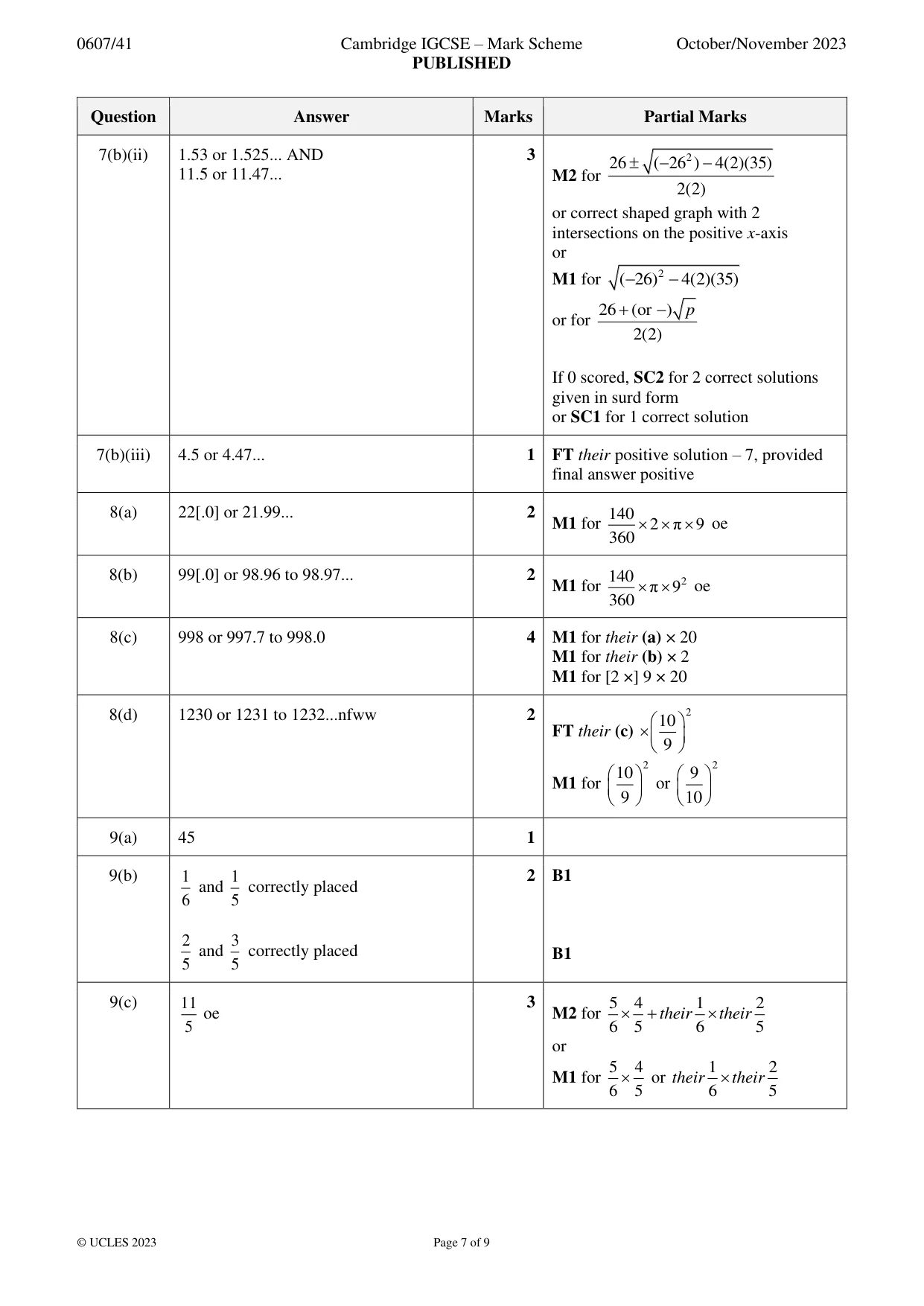 Mark scheme, page 7 of 9