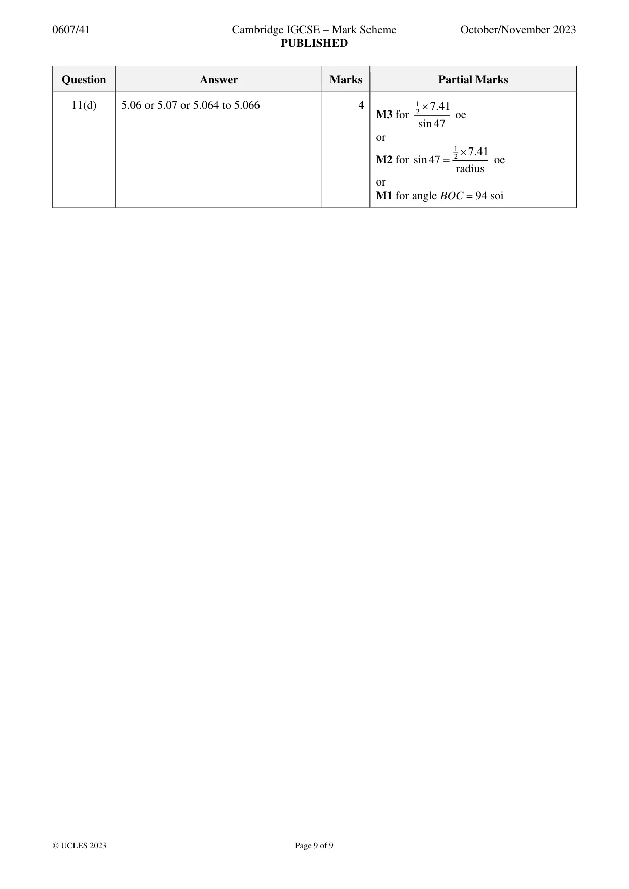 Mark scheme, page 9 of 9