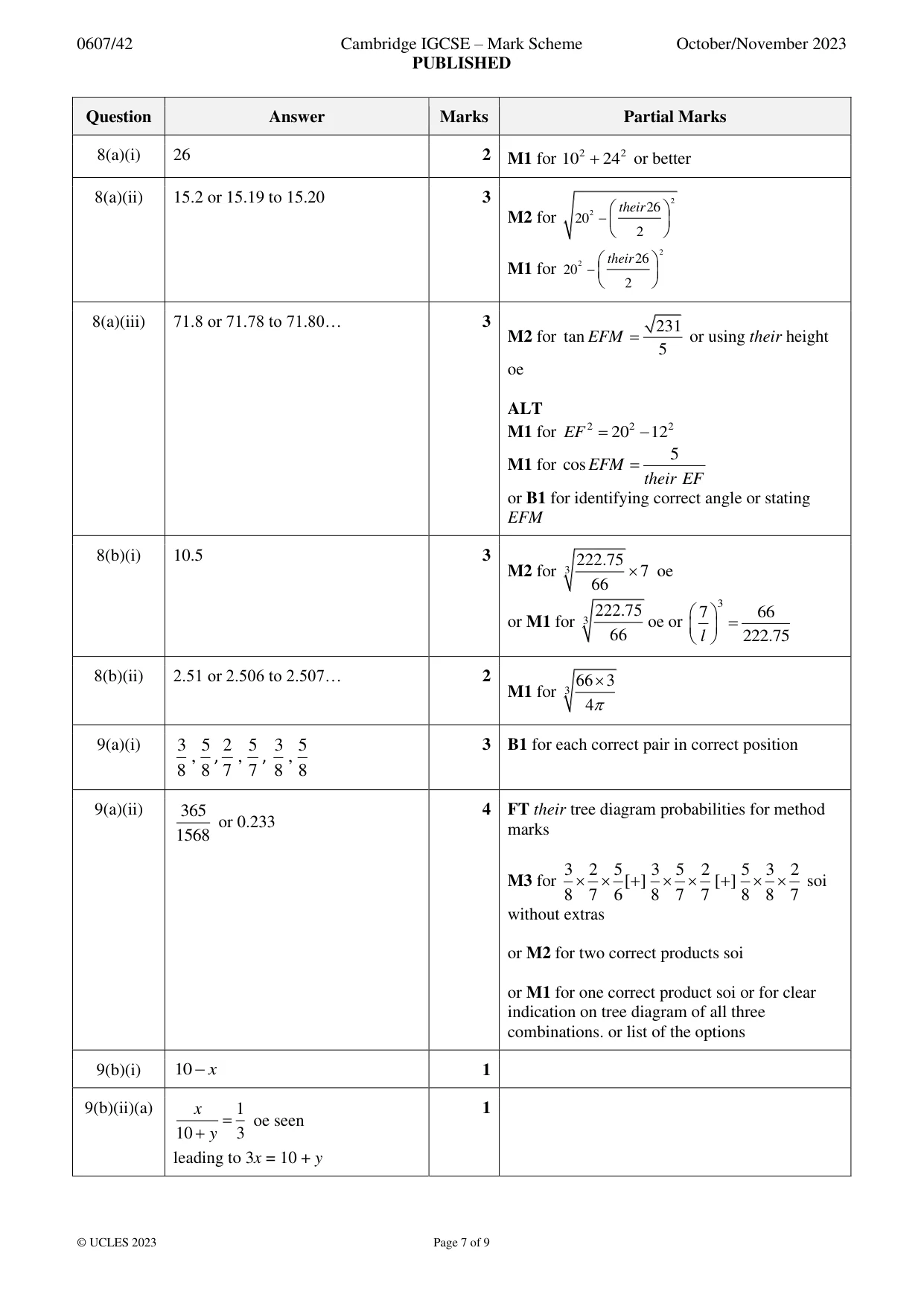 Mark scheme, page 7 of 9