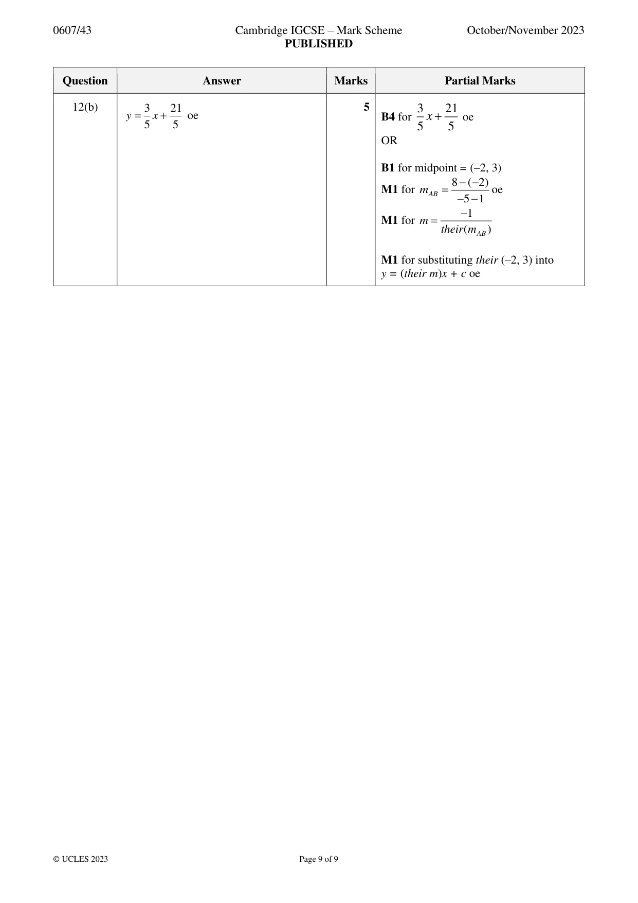 Mark scheme, page 9 of 9