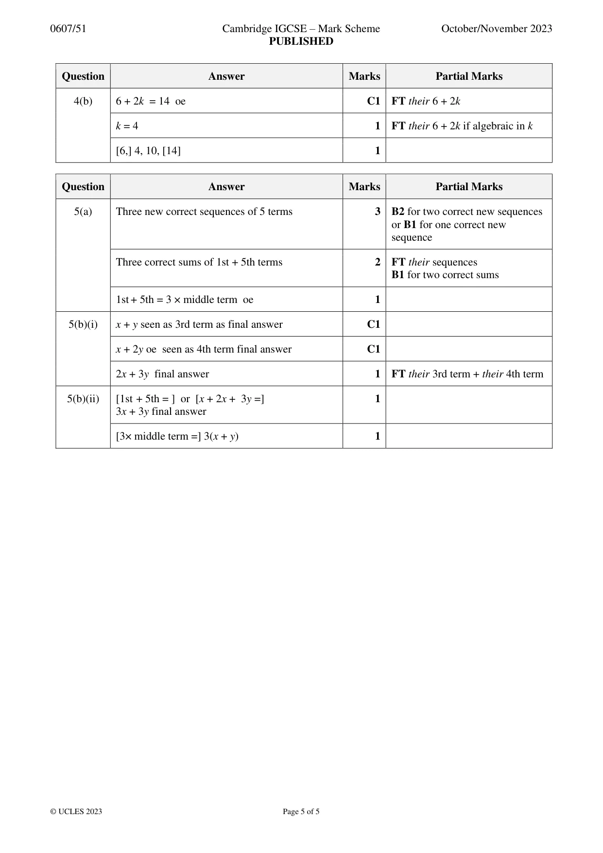Mark scheme, page 5 of 5