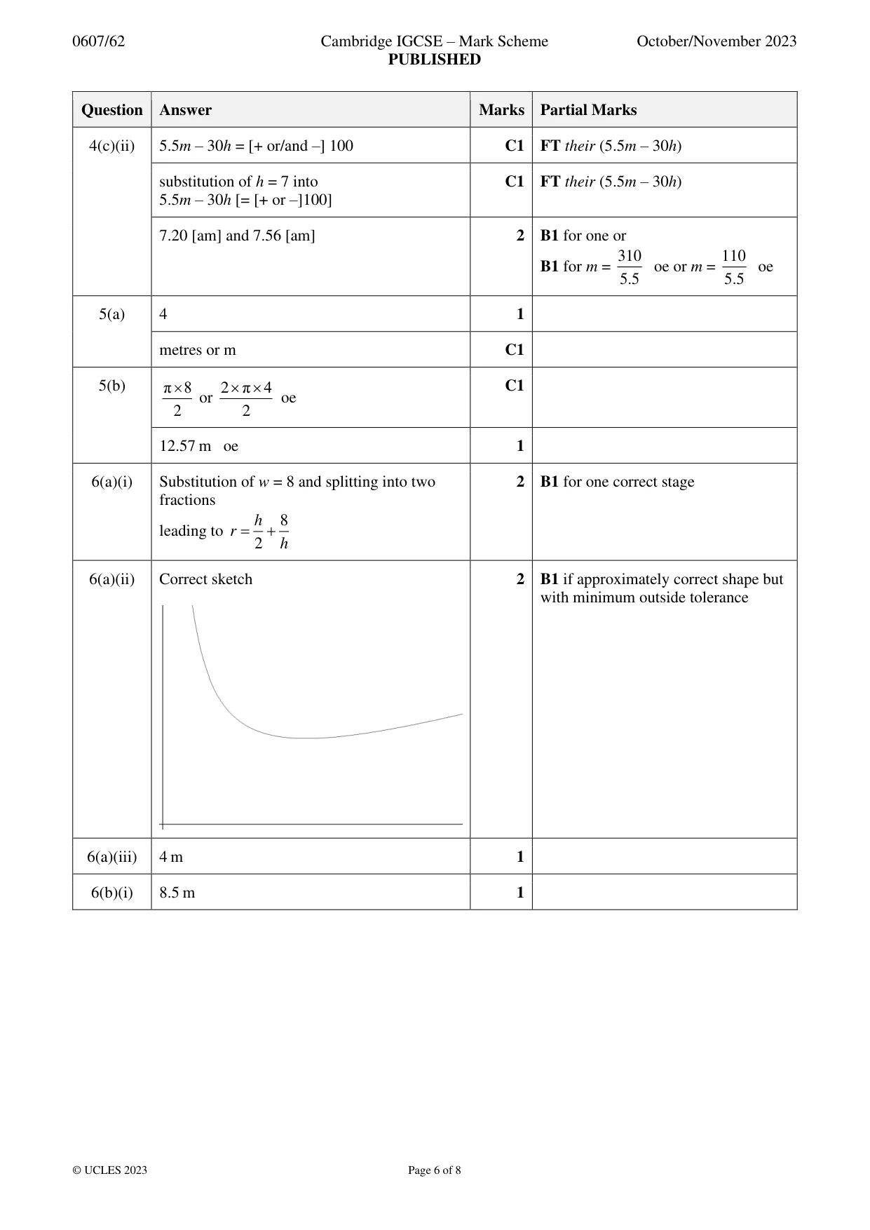 Mark scheme, page 6 of 8