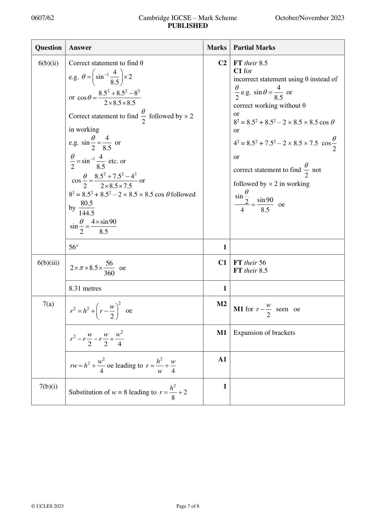 Mark scheme, page 7 of 8