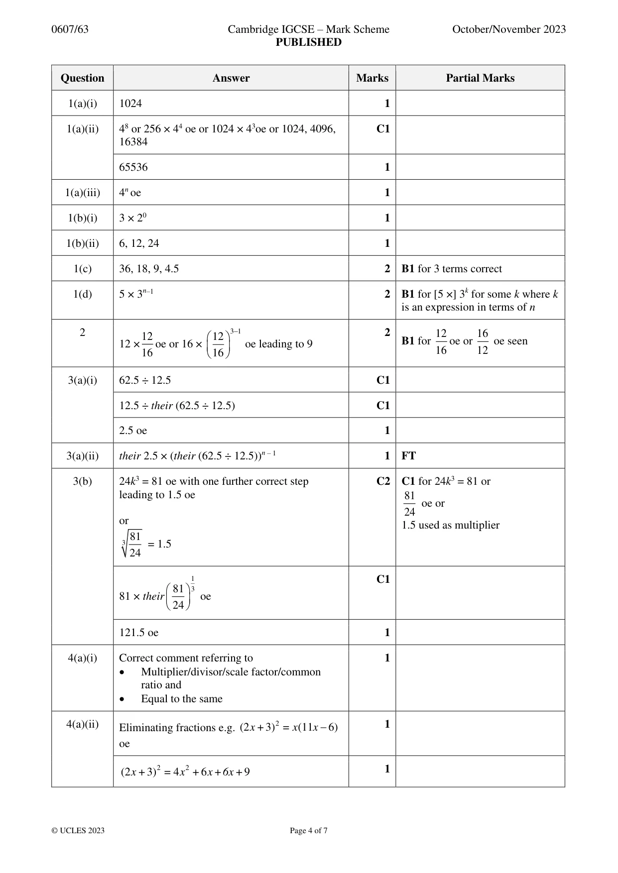 Mark scheme, page 4 of 7