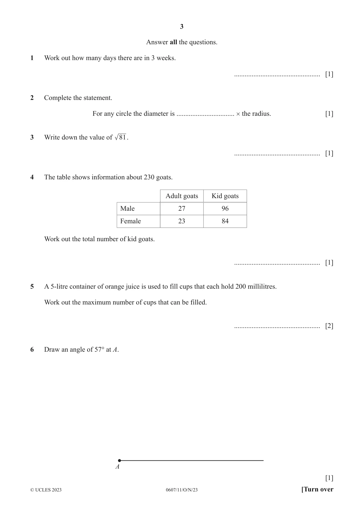Cambridge IGCSE Mathematics - International 0607 2023 Oct/Nov Paper 1 · Variant 1 question paper, page 3 of 8